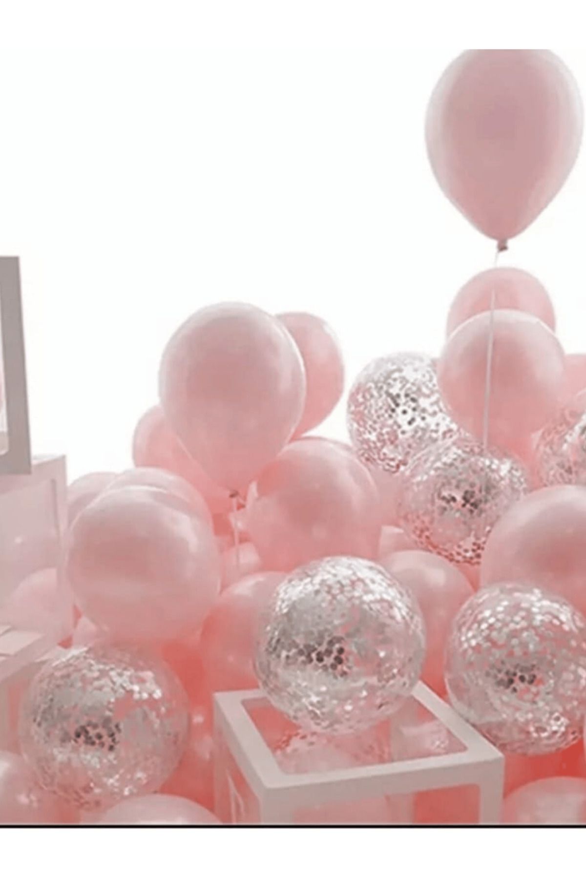 Bunloon Metalik Pembe Balon & Şeffaf Konfeti Balon Seti | 12 İnç + 11 İnç | Parti ve Organizasyon