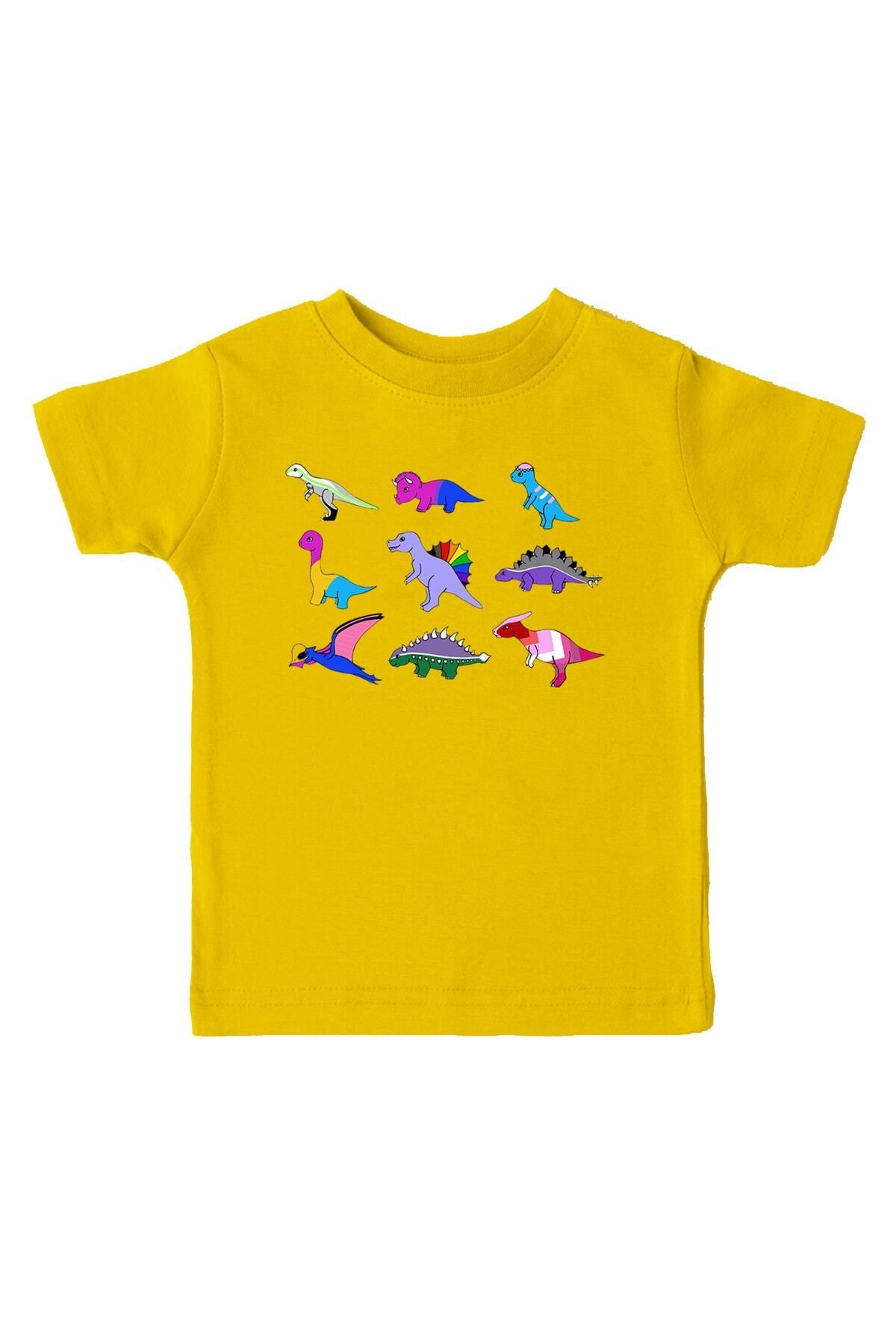 Miba Store Dinozorlar Baskılı Sarı Unisex Çocuk Tişört