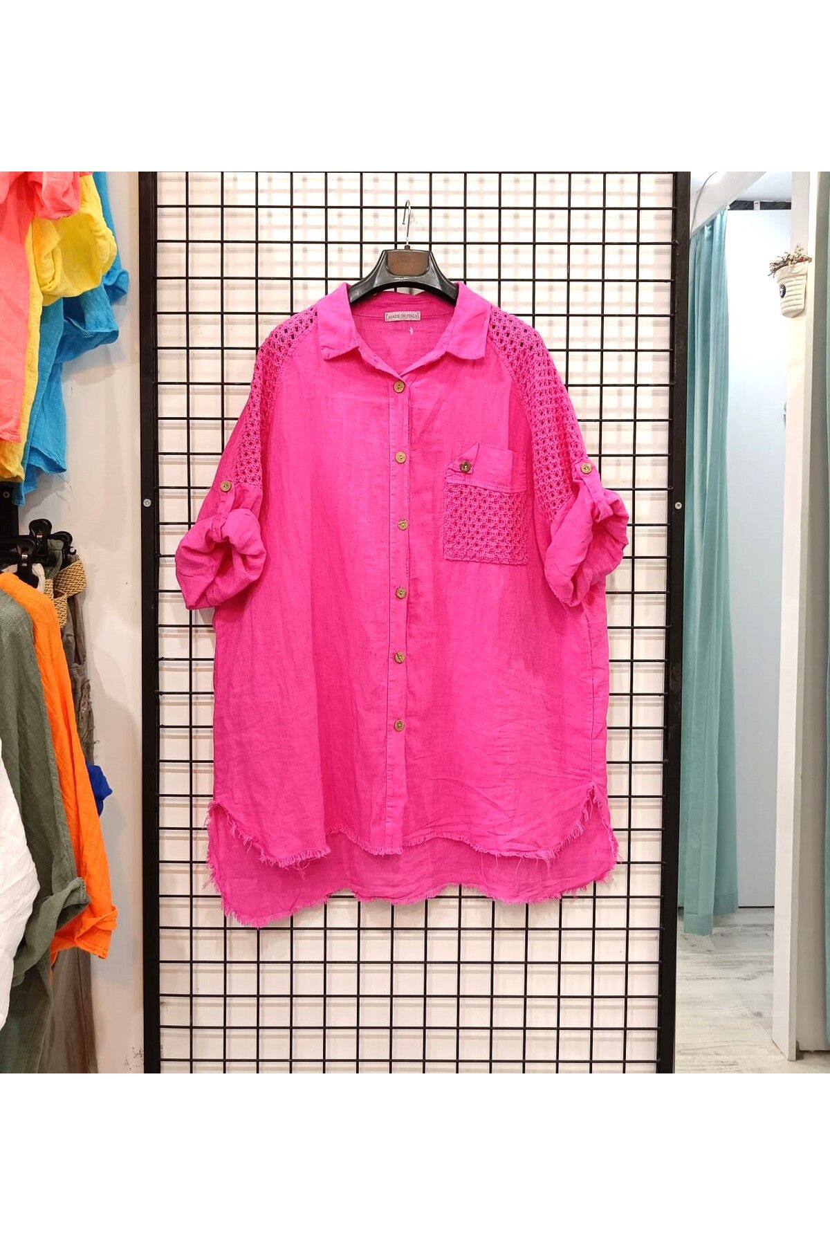 Butik Şans File Detaylı Rahat Kesim İtalyan Keten Gömlek