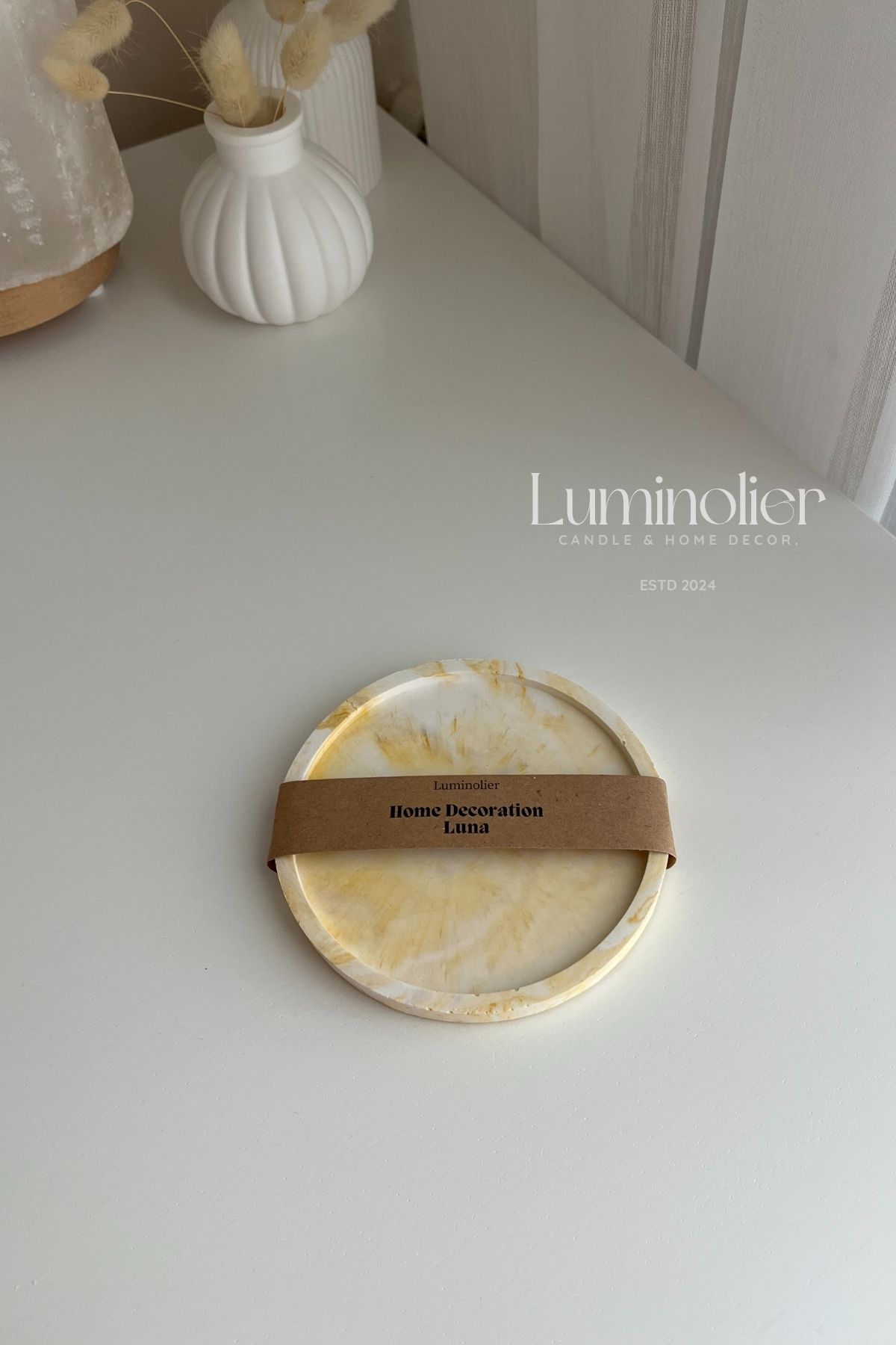 Luminolier Dekoratif Yuvarlak Tabak, Takı Tabağı, Mum Tabağı Takı Çekim Standı - 11 CM