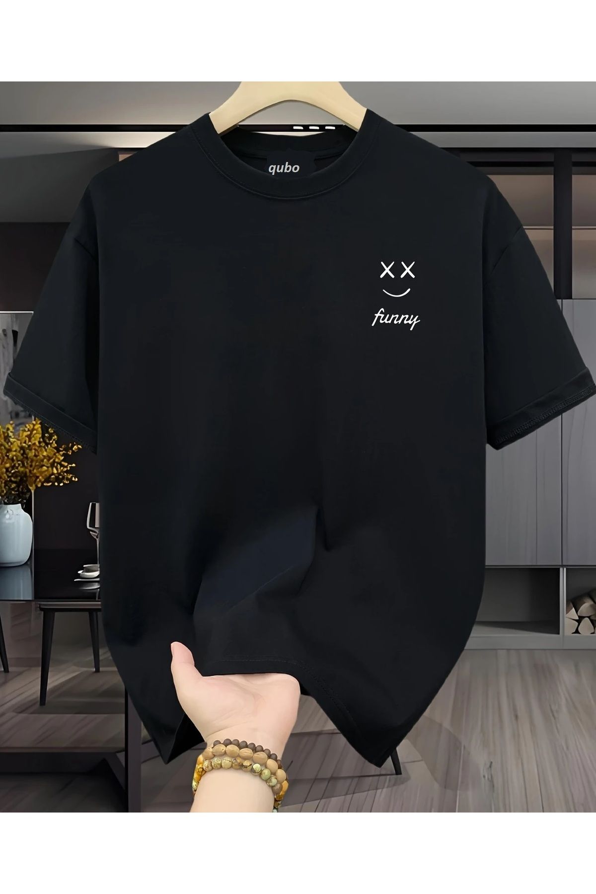 Hunors Sportswear & Company Unisex Kadın/Erkek Oversize Baskılı Pamuklu Bisiklet Yaka Kısa Kollu SİYAH T-shirt