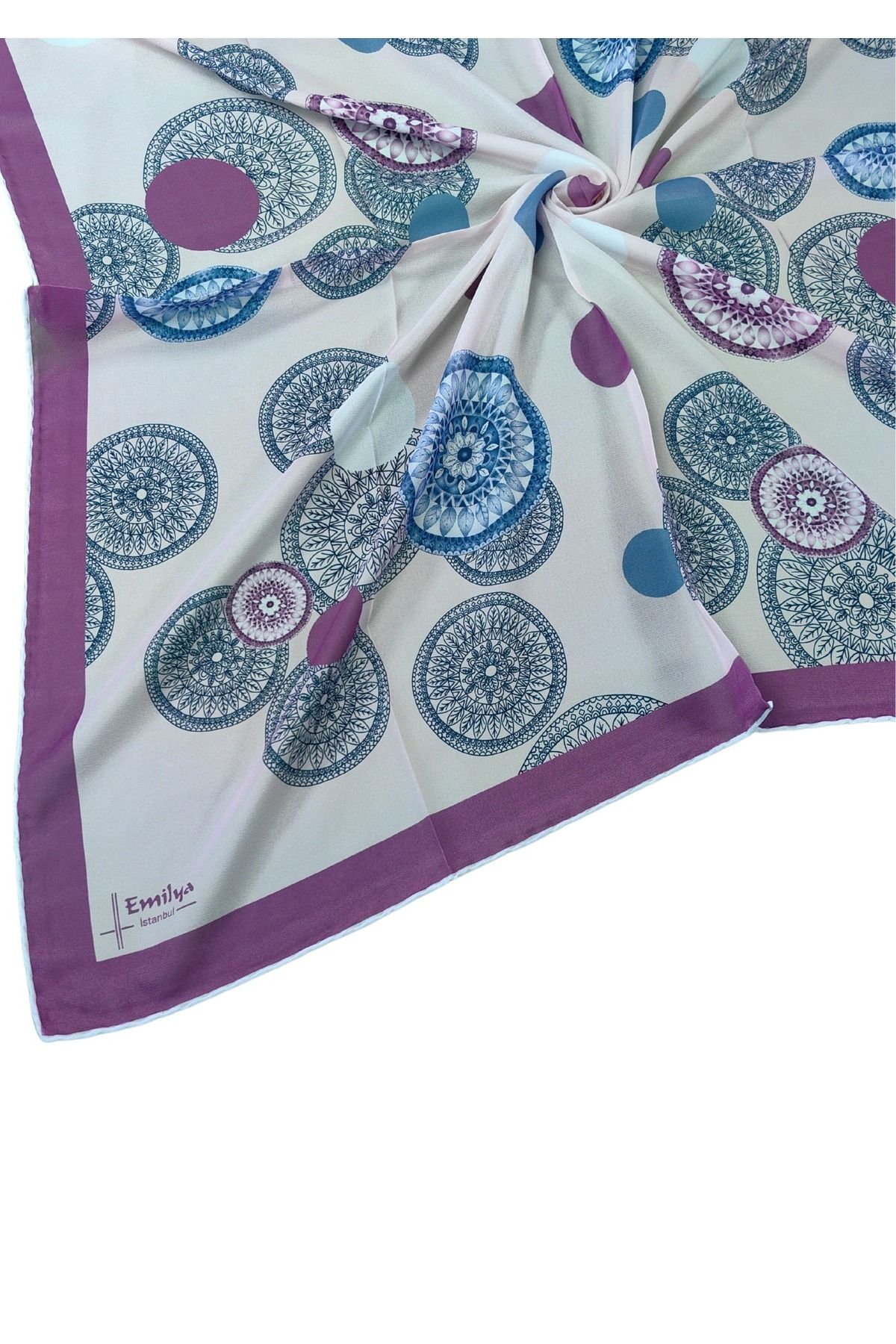 mim eşarp Emilya Kadın Fresh Şifon Desenli Geometrik Eşarp 90x90 cm
