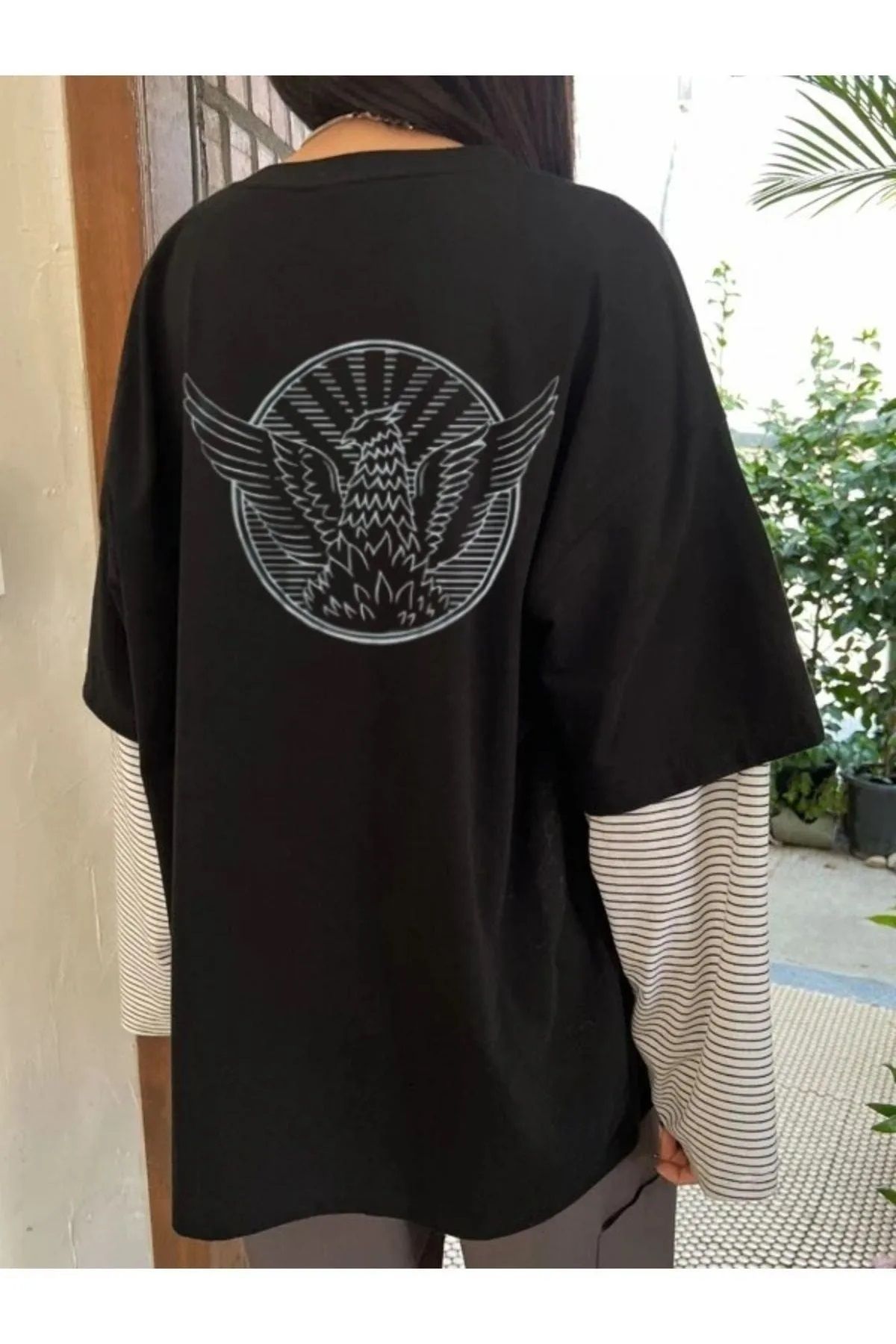 Hunors Sportswear & Company Unisex Kadın/Erkek Oversize Baskılı Pamuklu Bisiklet Yaka Kısa Kollu T-shirt