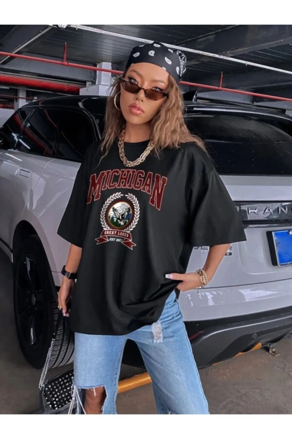 Hunors Sportswear & Company Unisex Kadın/Erkek Oversize Baskılı Pamuklu Bisiklet Yaka Kısa Kollu T-shirt