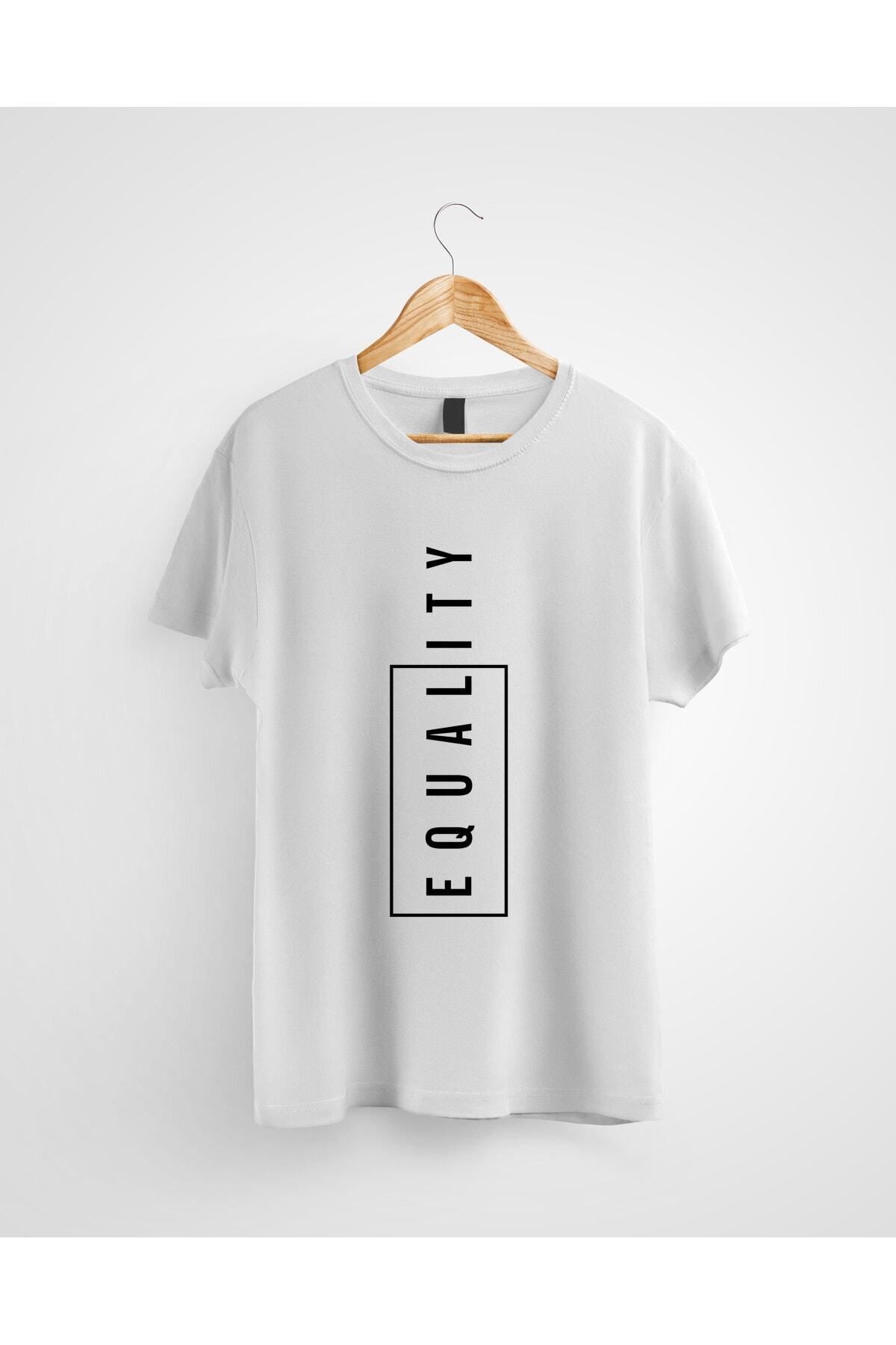 Miba Store Unisex Beyaz Equality Eşitlik Minimalist Baskılı Tshirt