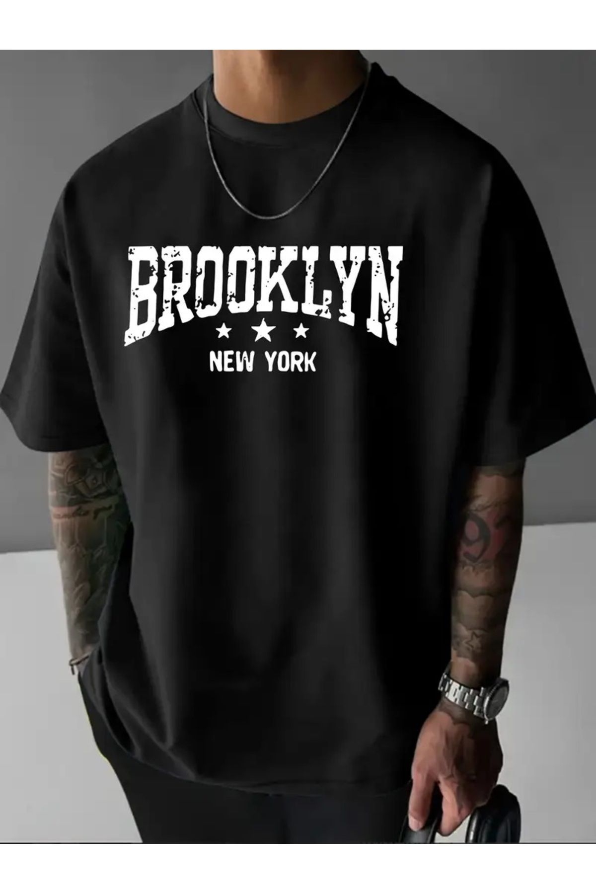 Hunors Sportswear & Company Unisex Kadın/Erkek Oversize Baskılı Pamuklu Bisiklet Yaka Kısa Kollu SİYAH T-shirt