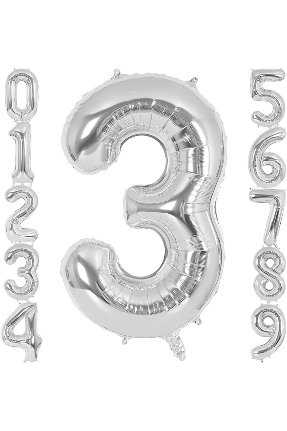 STOREMAX mrttnca 3 Rakamı Doğum Günü Balonu Yaş Günü Gümüş Renk Uçan Balon 102 cm Doğum Günü ve