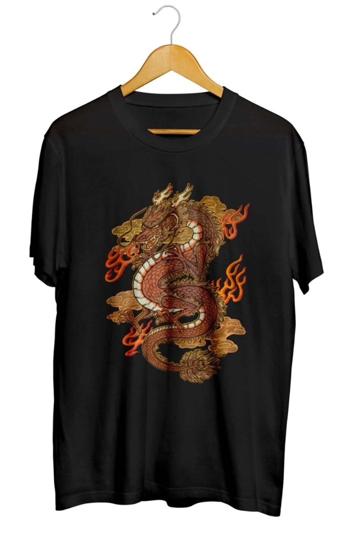 Miba Store Altın Ejderha Dragon Baskılı Unisex Tişört