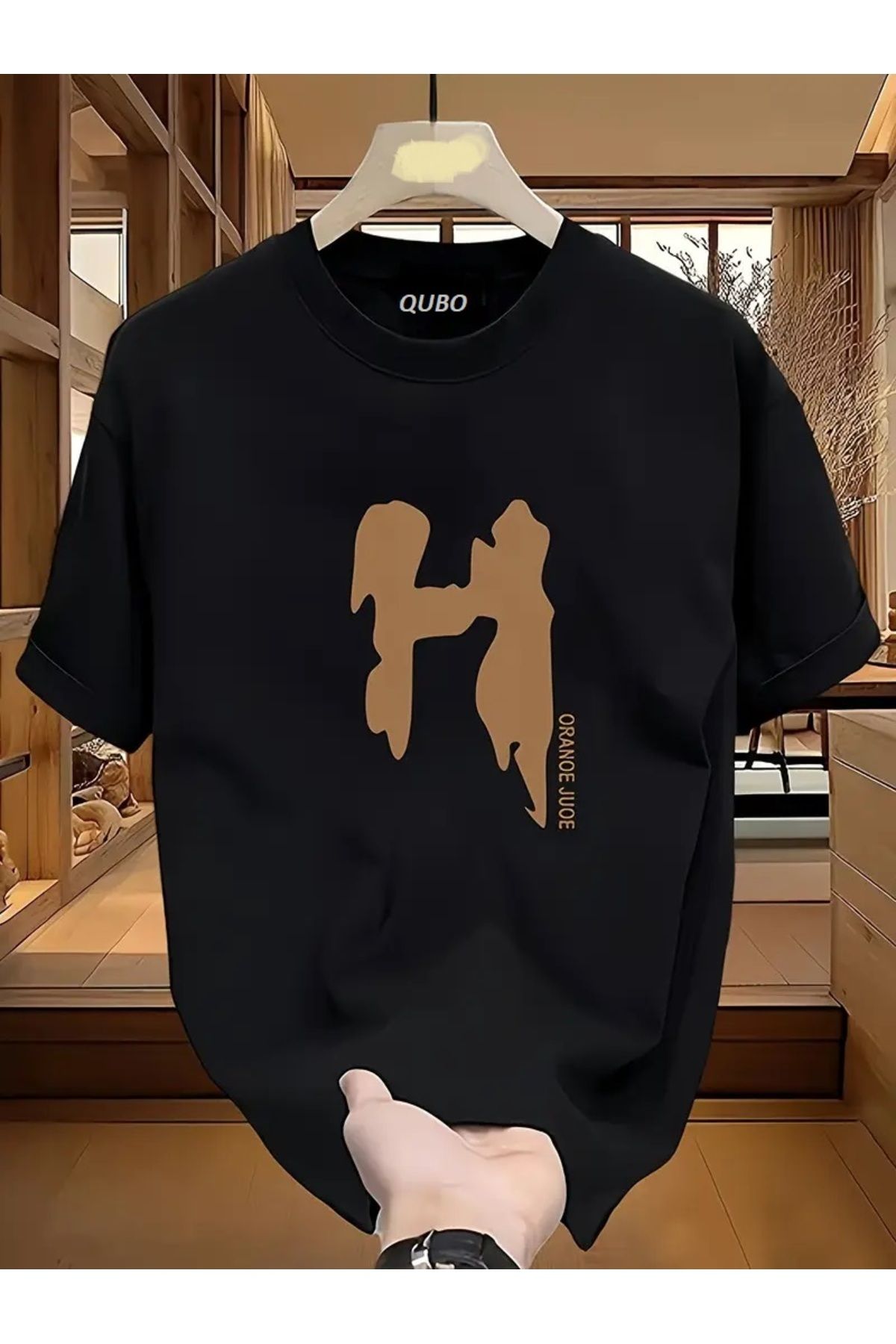 Hunors Sportswear & Company Unisex Kadın/Erkek Oversize Baskılı Pamuklu Bisiklet Yaka Kısa Kollu SİYAH T-shirt