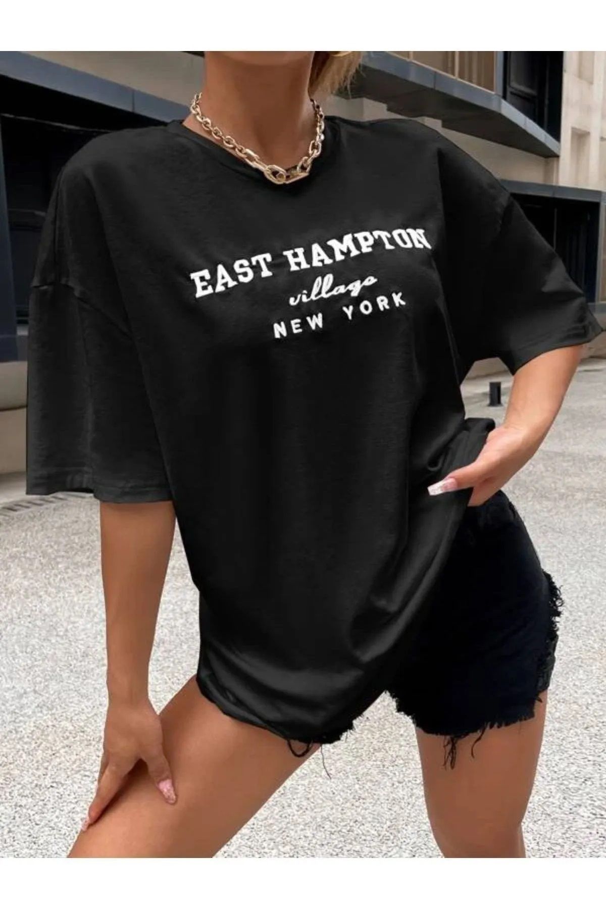 Hunors Sportswear & Company Unisex Kadın/Erkek Siyah Baskılı Oversize Tshirt