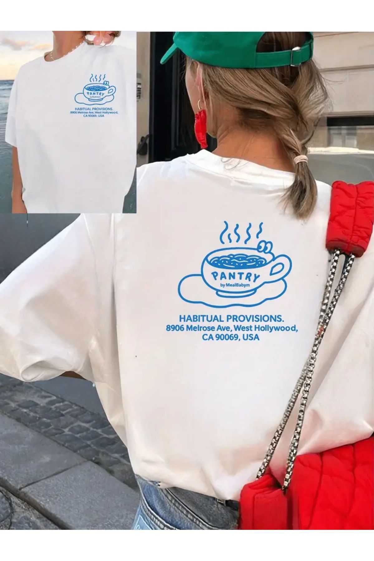 AEMİ Kadın Pantry Baskılı Oversize Bisiklet Yaka T-shirt
