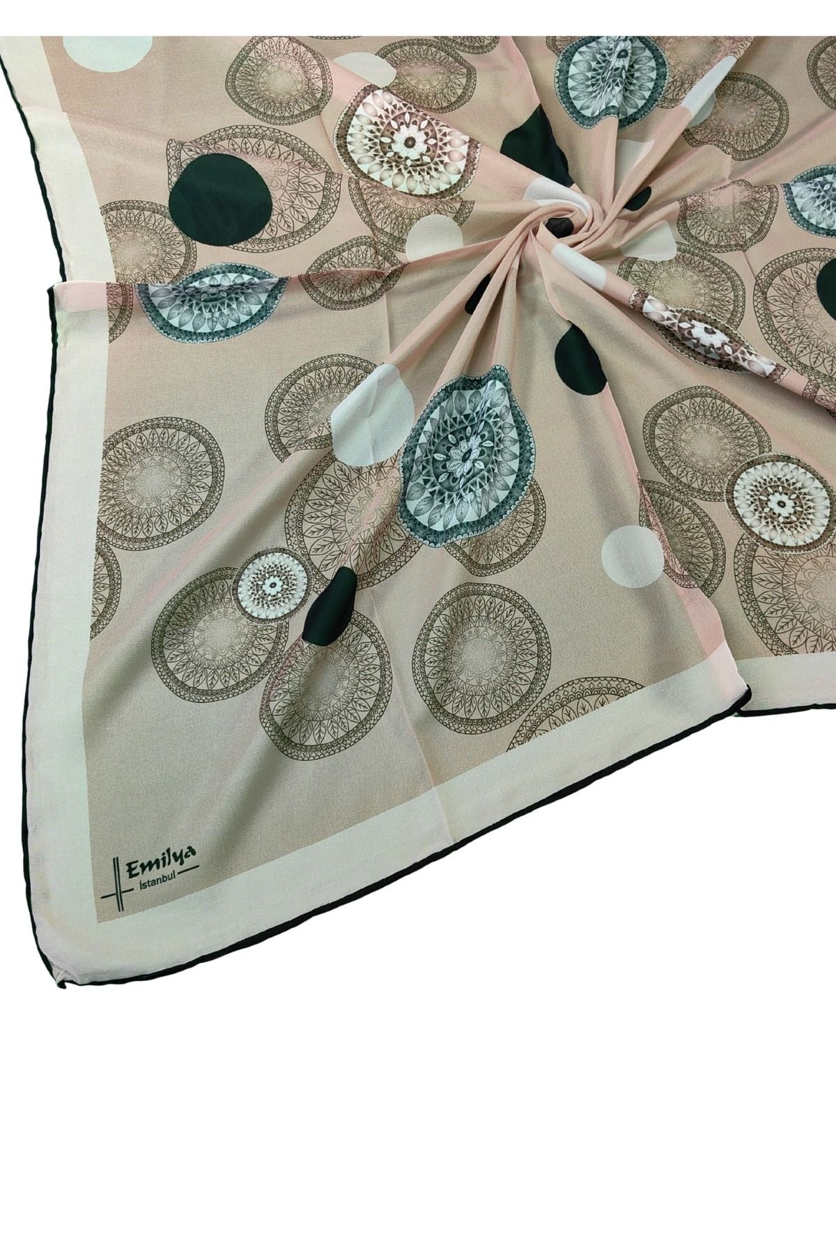 mim eşarp Emilya Kadın Fresh Şifon Desenli Geometrik Eşarp 90x90 cm