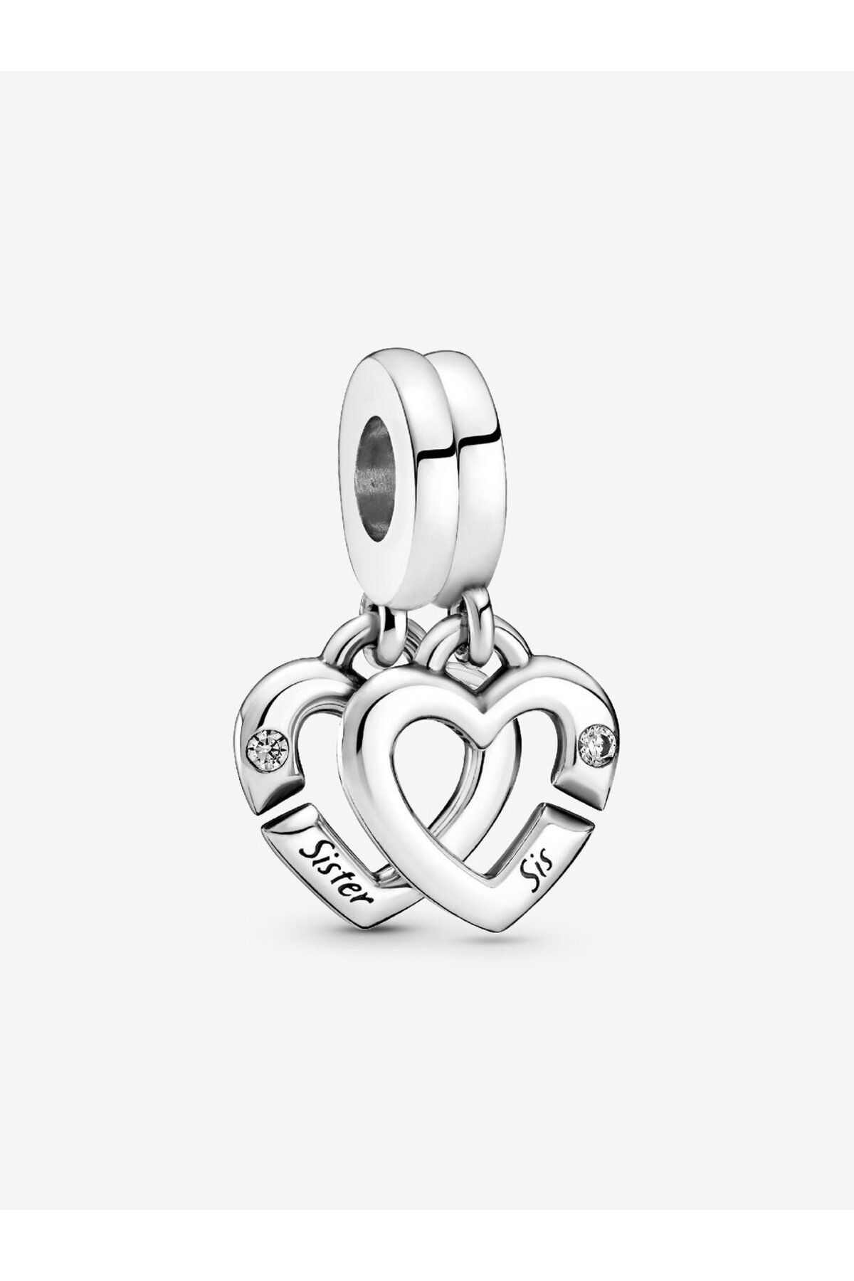 Violet Takı 925 Ayar Gümüş Kız Kardeş Kalpleri Sallantılı Charm