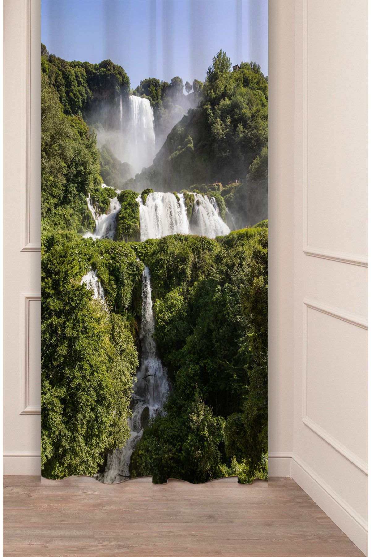 GREENDECOR Şelale Doğa Orman Ağaç Tabiat Manzara Özel Tasarım Dijital Baskılı (Tek Kanat) Modern Şık Fon Perde