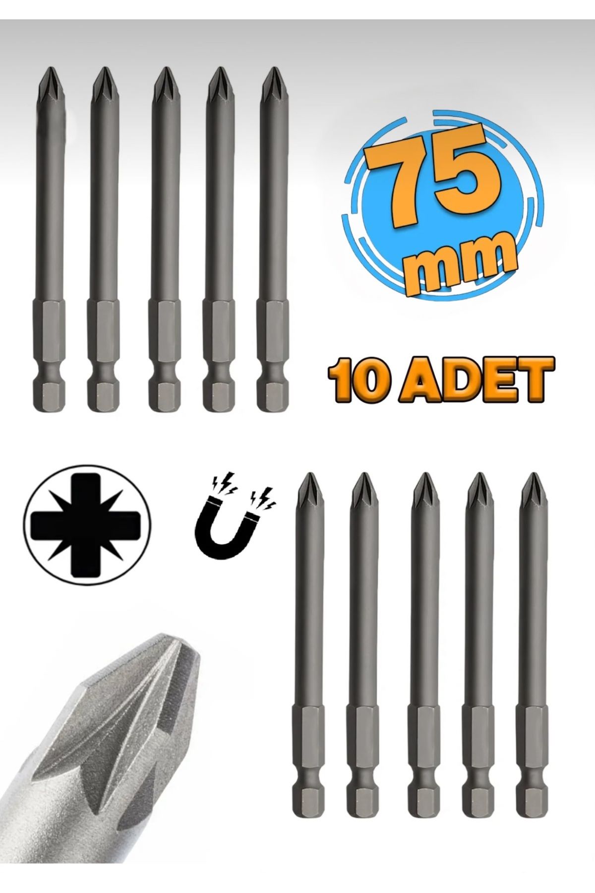 zimak Mıknatıslı Bits Uç PZ 2x75 mm Matkap Vidalama Ucu (10 Adet)