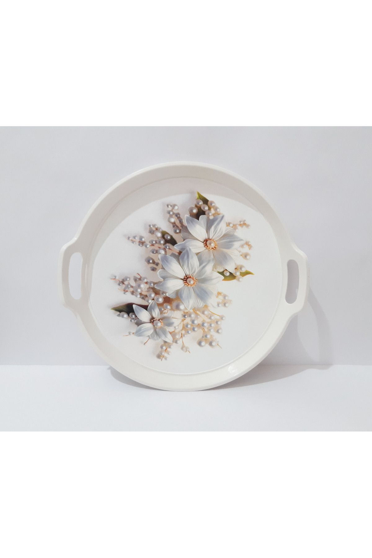 renkli çiçekler Çay Tepsi 32x34x3 CM Yuvarlak Plastik Çay Tepsisi Sunum Tepsi