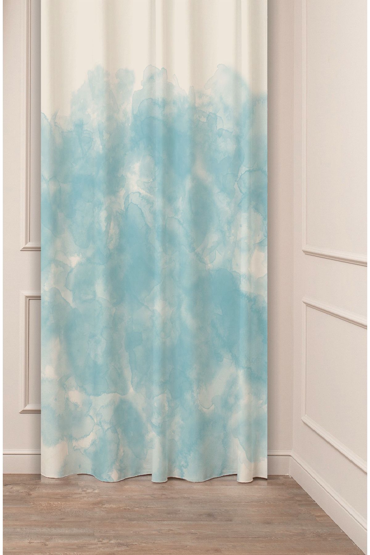 GREENDECOR Mavi Bej Krem Minimalist Sade Soft Pastel Özel Tasarım Dijital Baskılı (Tek Kanat) Şık Fon Perde