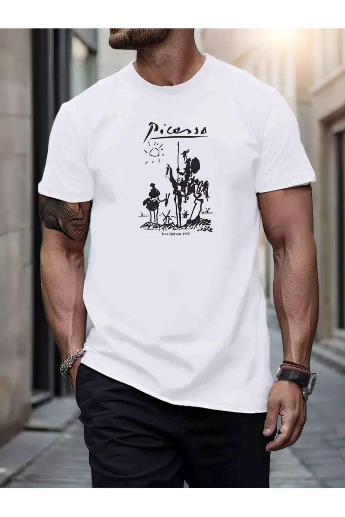 AEMİ Unisex Picasso Baskılı Oversize Bisiklet Yaka T-shirt