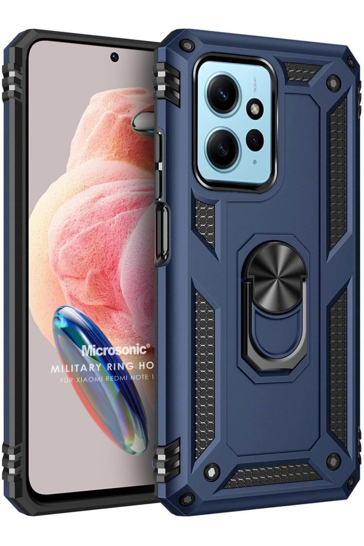 STOREMAX mrttnca Xiaomi Redmi Note 12 4G için Kılıf Military Ring Holder Lacivert [Redmi Note 12 4G ile Uy