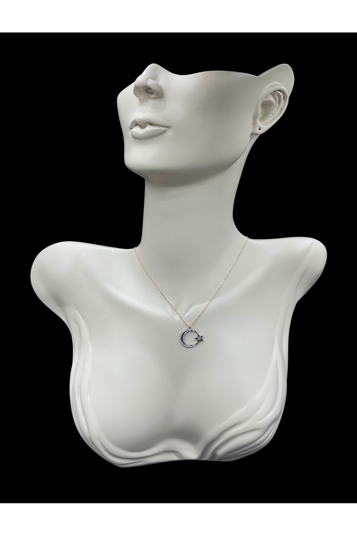 nefjewelrydesign 925 Ayar Gümüş Taş Detaylı 42cm Ay Yıldız Kolye