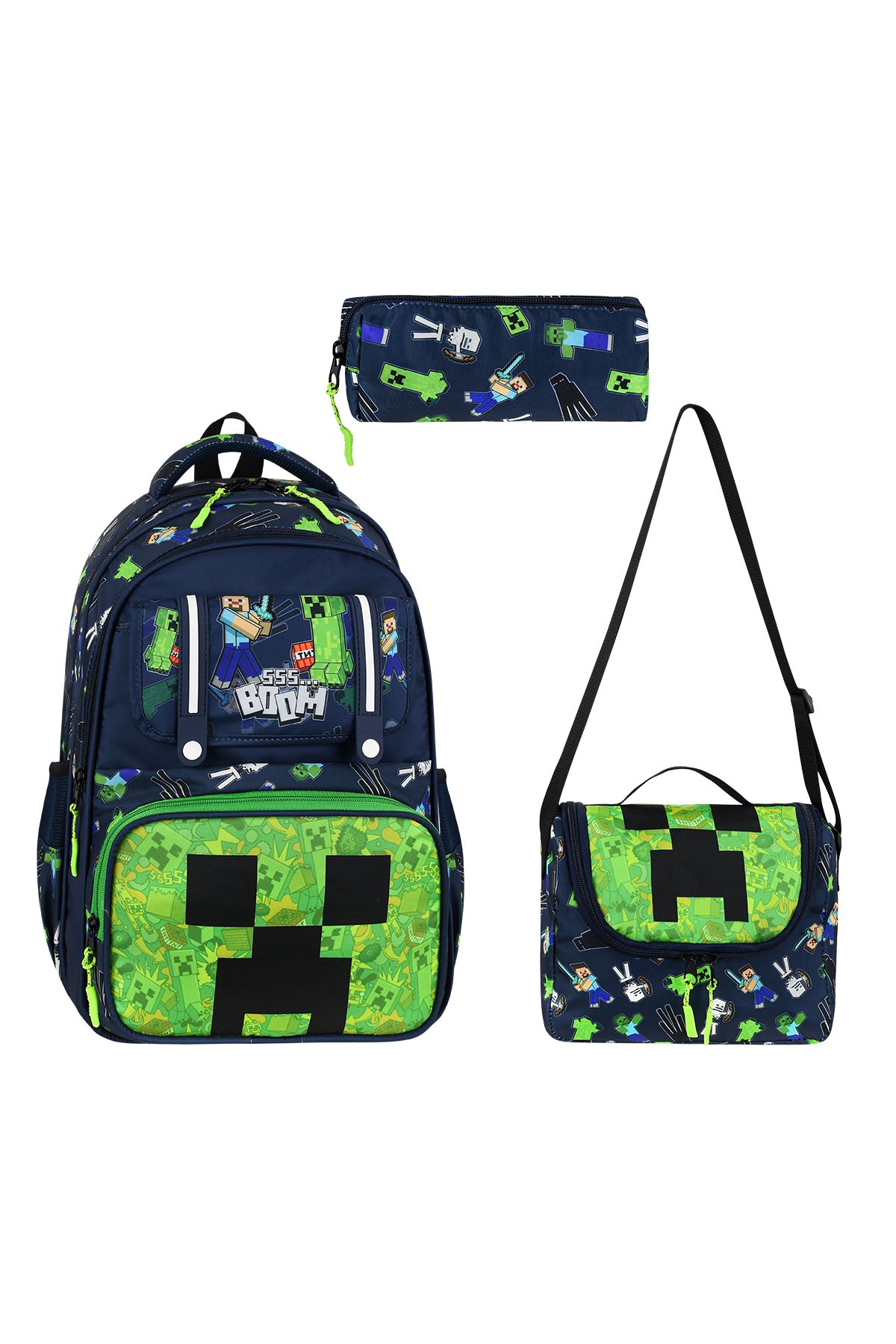 QL ACCESSORY Mıne Creeper Lisanslı Termal Beslenmeli İlk Okul Çantası seti