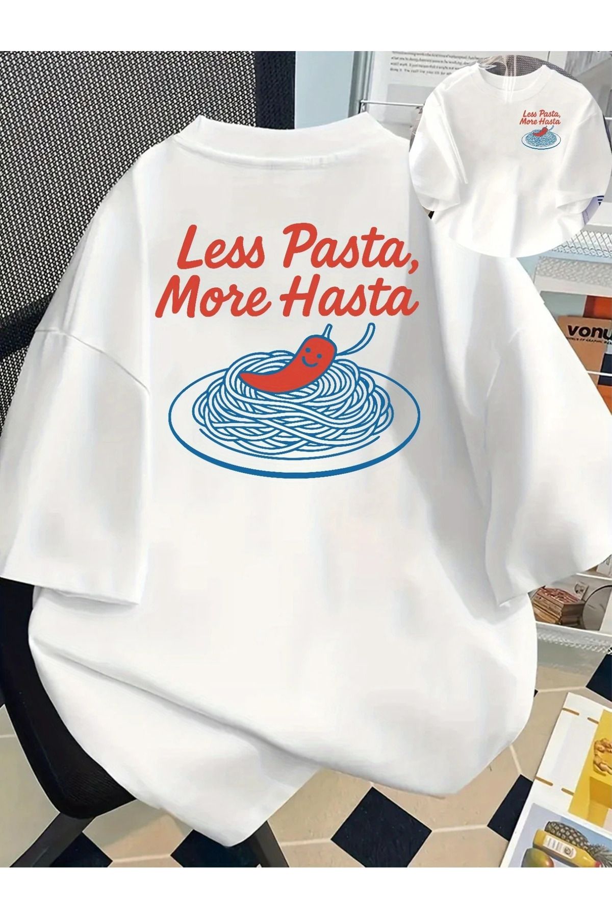 AEMİ Unisex Less Pasta Baskılı Oversize Bisiklet Yaka T-shirt