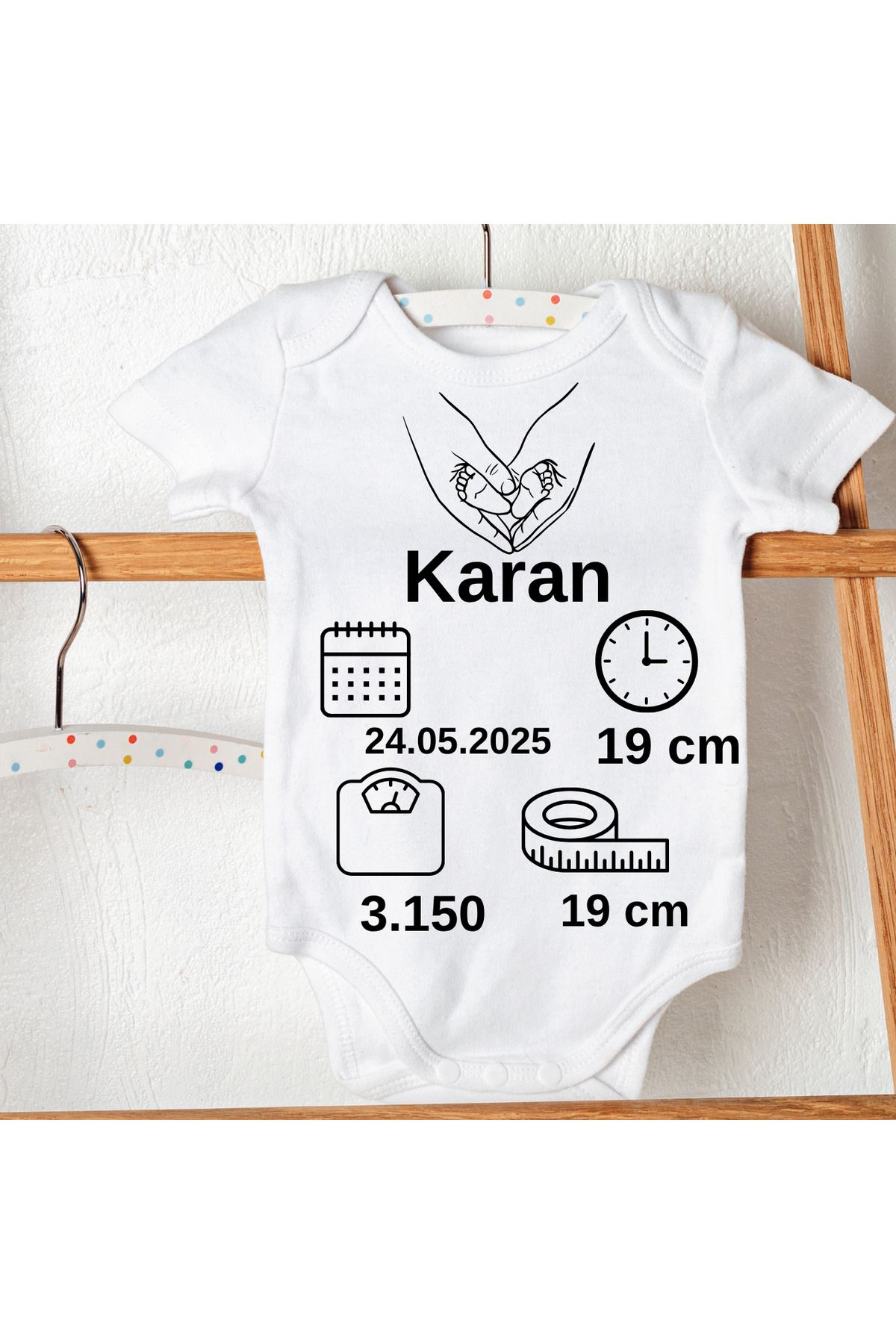 D&Y GAUDERY Yenidoğan Hatıra Zıbın yenidoğan gün tarih saat yazılı Baskılı %100 Pamuklu Çıtçıtlı Body Zıbın