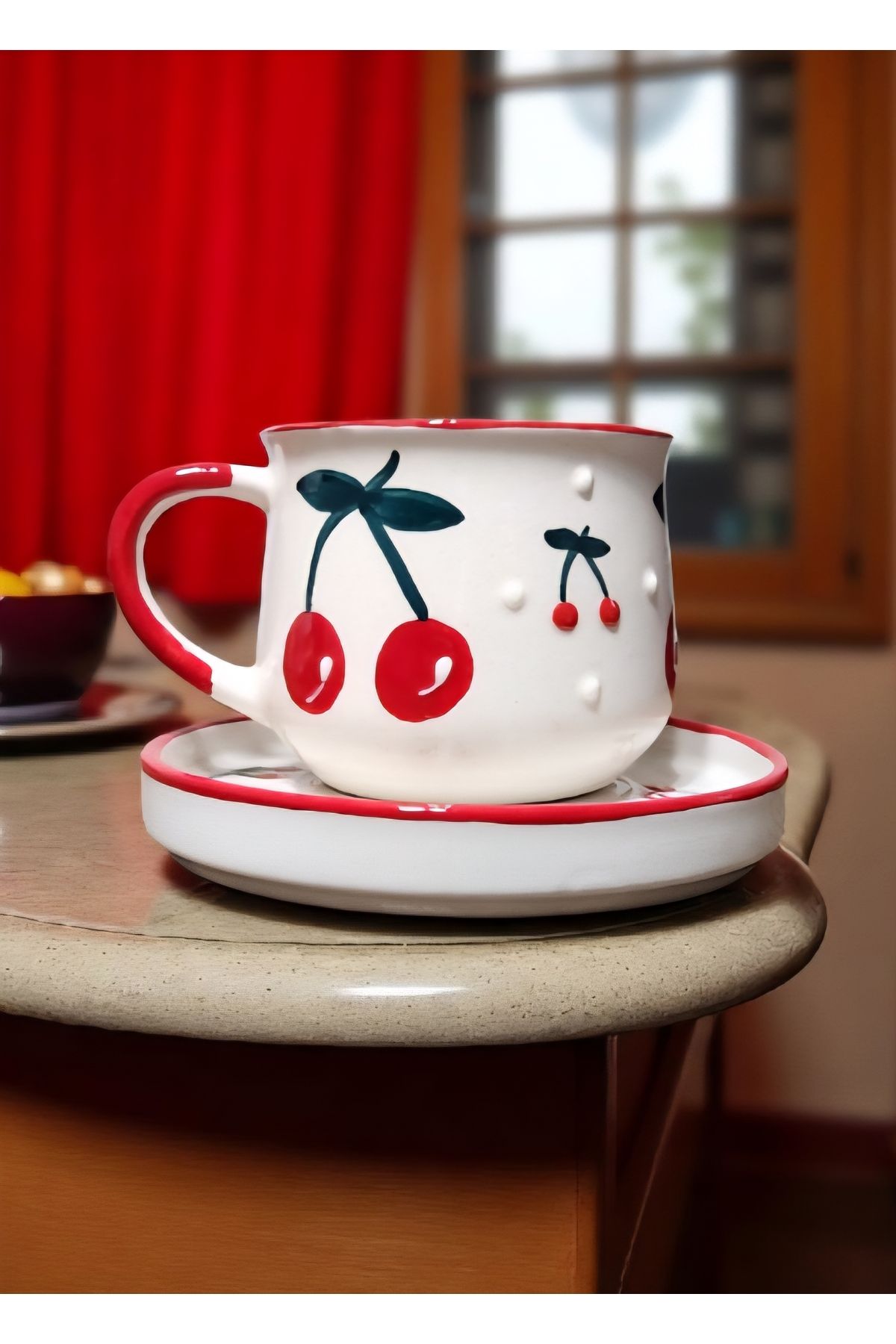 AyBİEN Cherry love cup set,tatlı kirazlar seramik kupa&tabak takımı,mug set