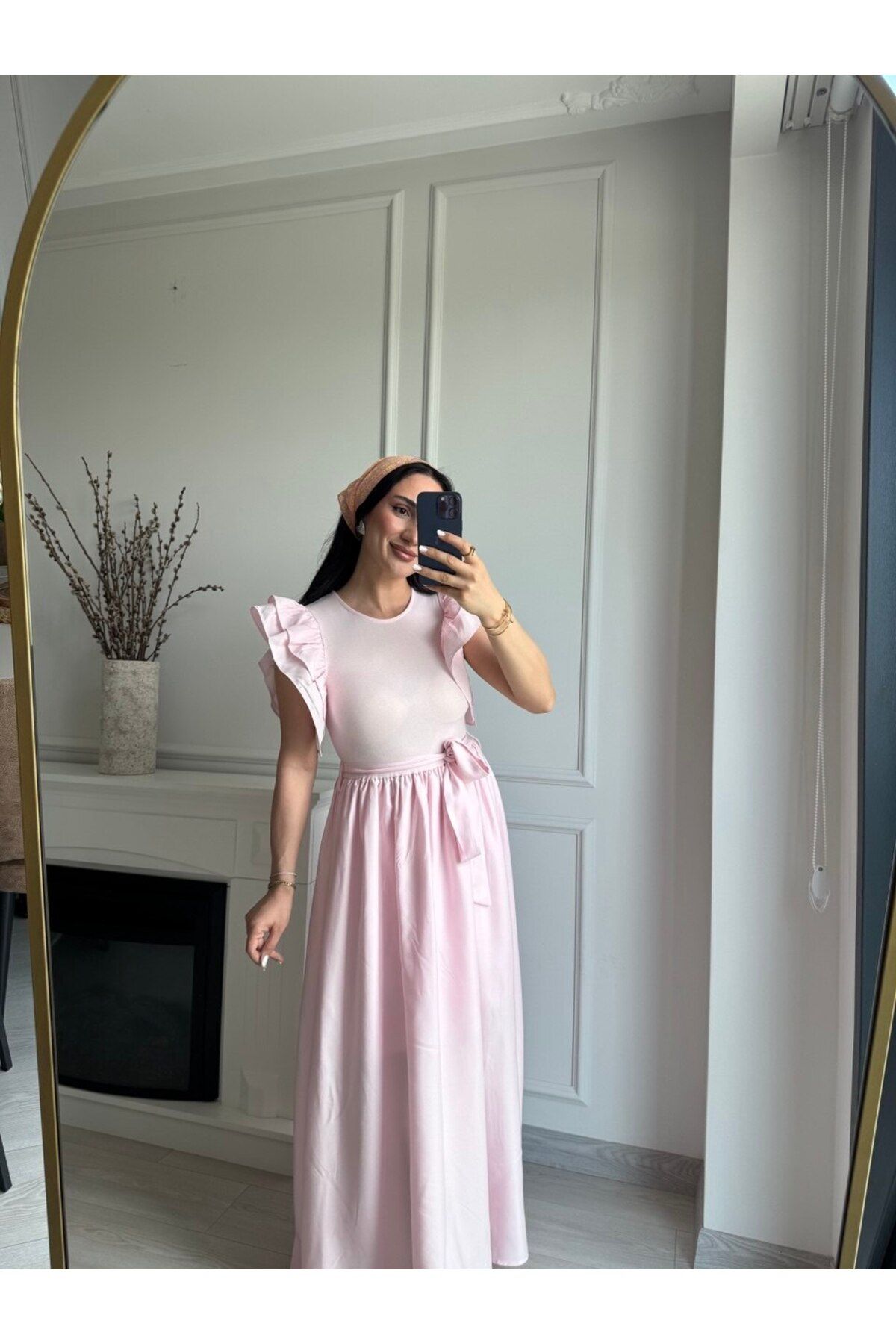 MSY KADIN PEMBE KOLLARI FIRFIR DETAYLI MAXİ ELBİSE