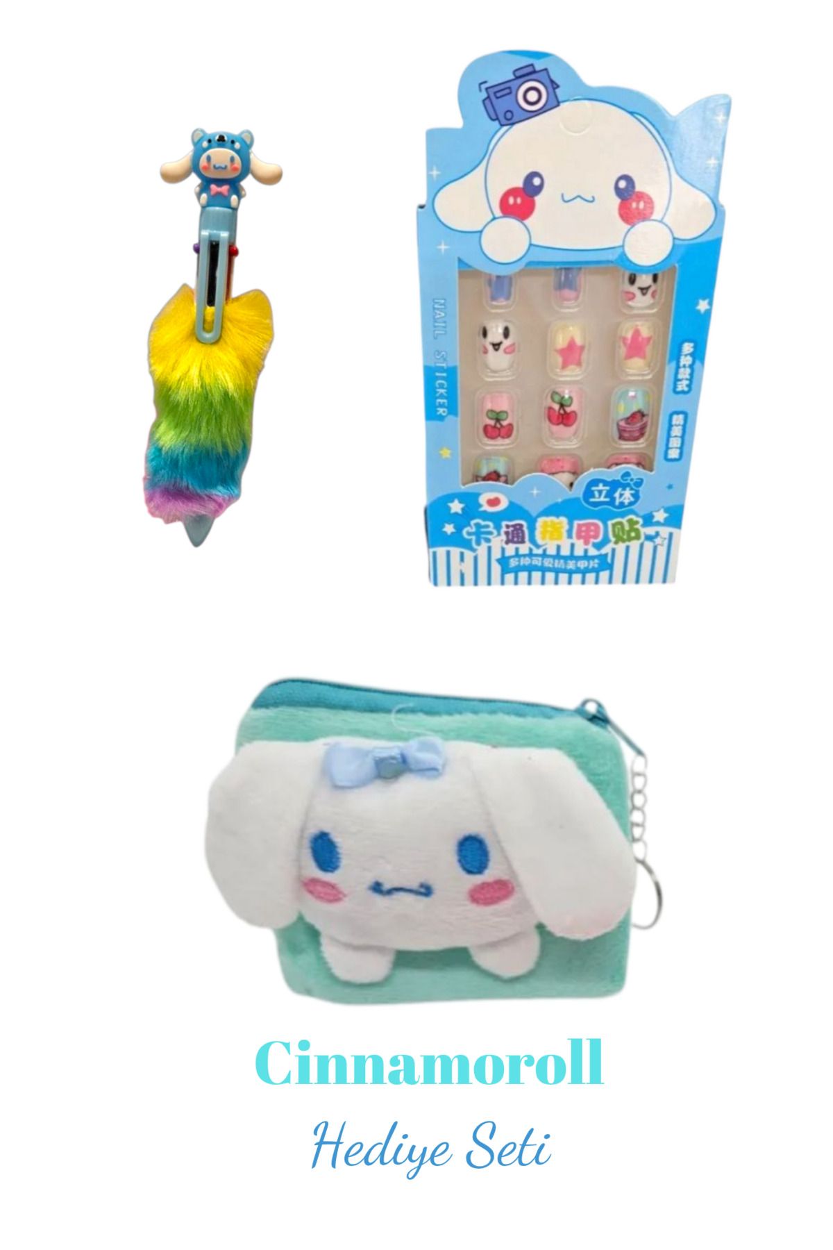Tokkal Cinnamoroll Hediye Seti-Kalem - Cüzdan ve Tırnak Sticker