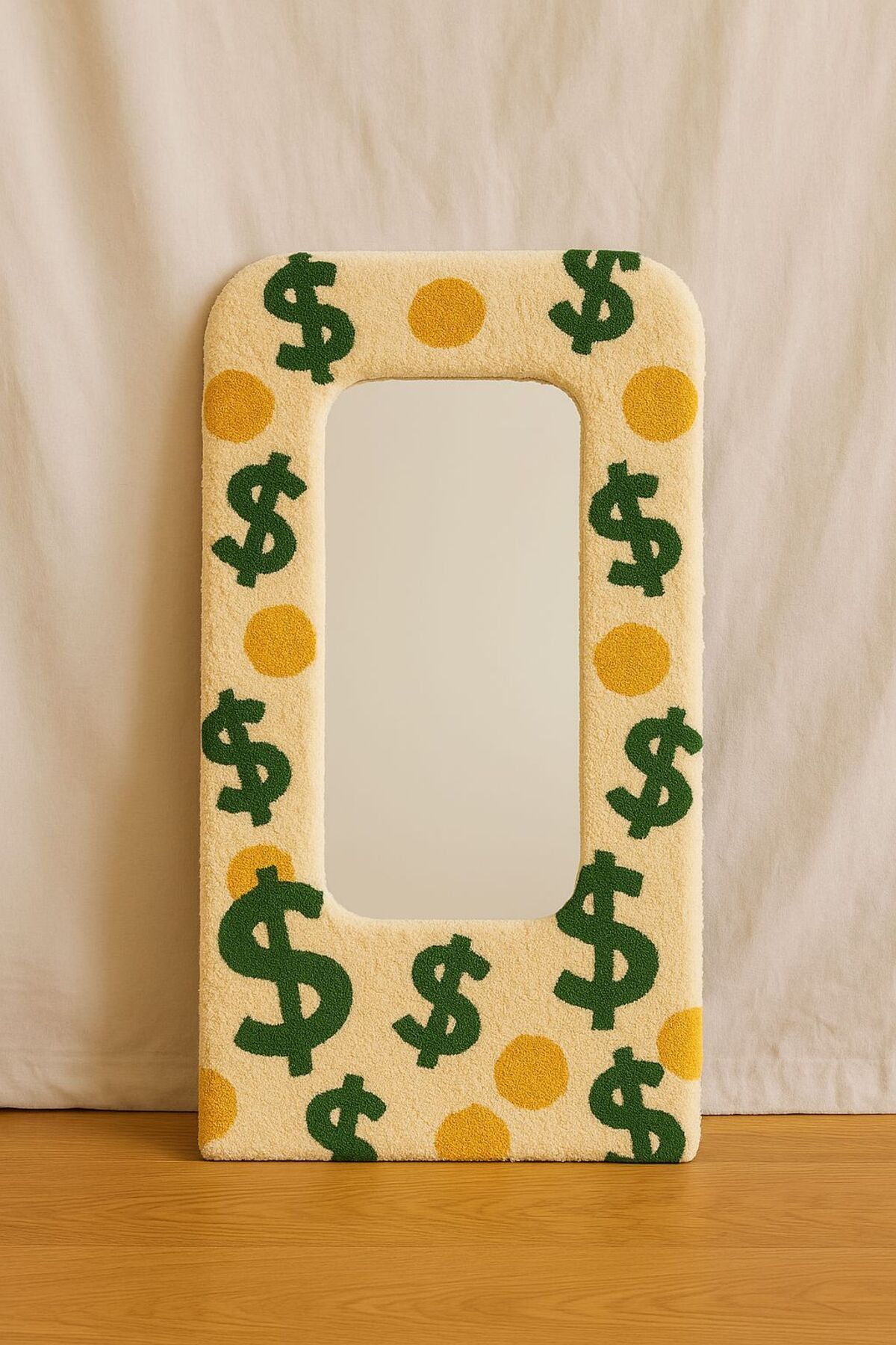 Afro Dekorasyon Para , dolar , özel tasarım ayna , el yapımı ayna , tufting ayna , duvar aynası , boy aynası