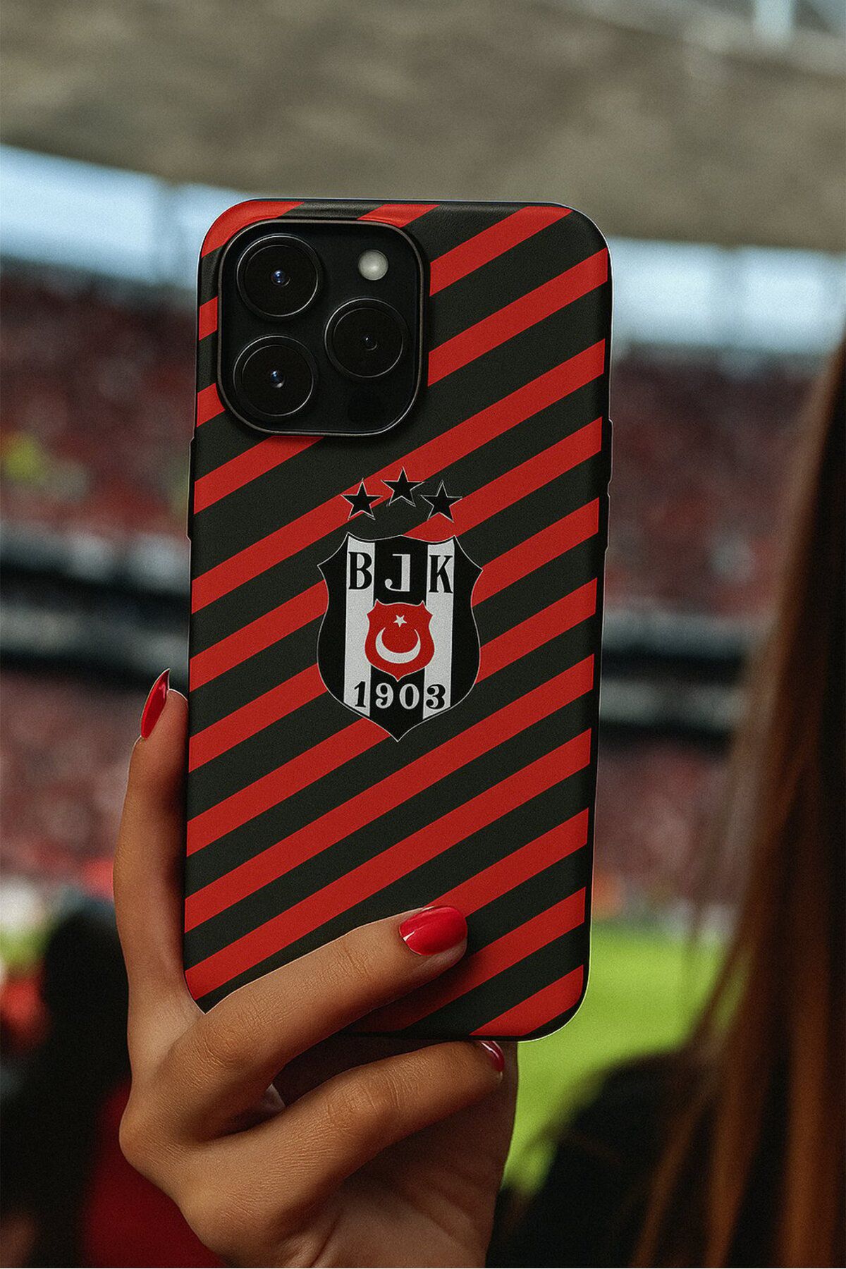 Case&Case iPhone 15 Plus Uyumlu Kırmızı Çizgi Baskılı İçi Kadife UV Teknoloji baskılı Kılıf