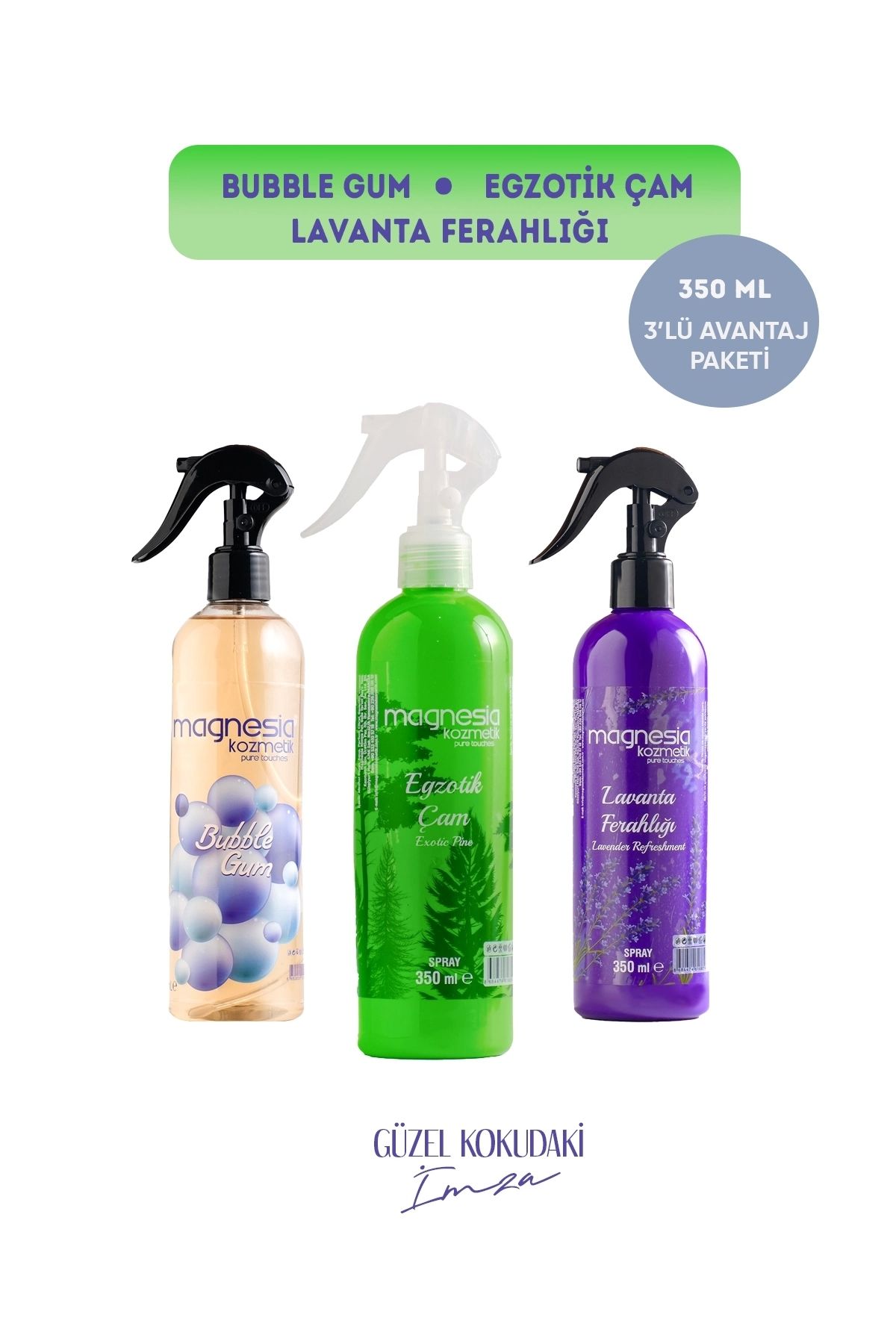 Magnesia Kozmetik Pure Touches MAGNESİA OTO PARFÜM SPREYİ BUBBLE,ÇAM,LAVANTA 3'LÜ AVANTAJLI SET