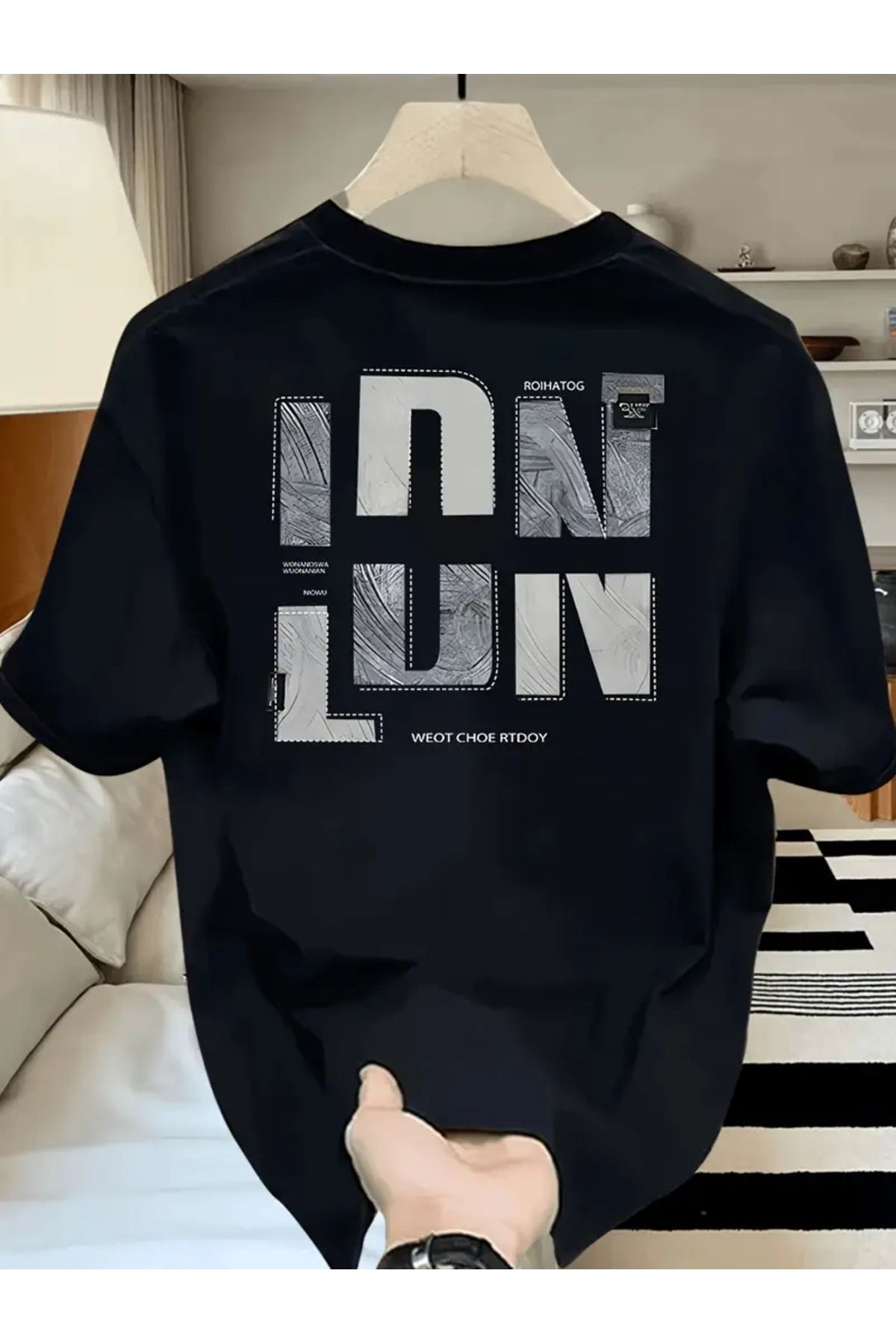 AEMİ Unisex London Baskılı Oversize Bisiklet Yaka T-shirt