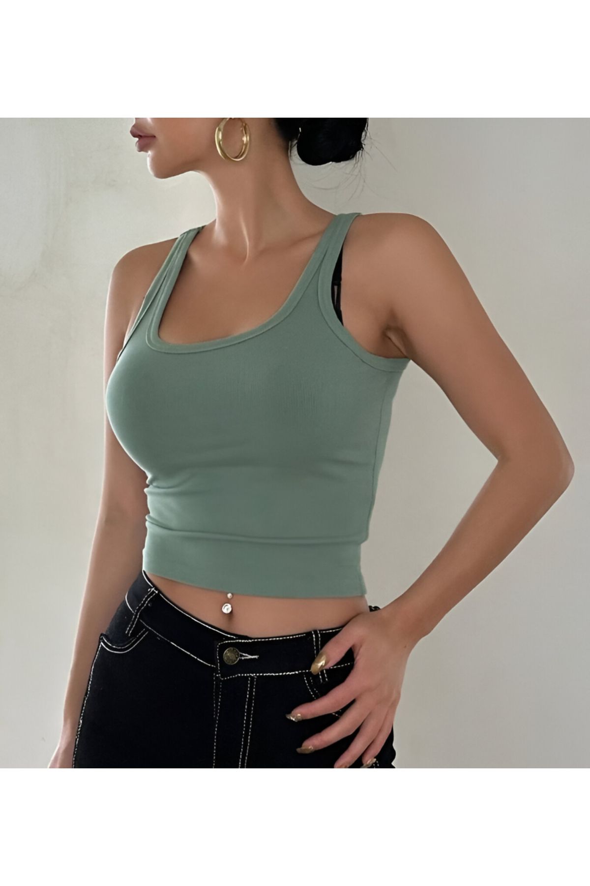ROGEN FİT Geniş Askılı U Yaka Crop Bluz