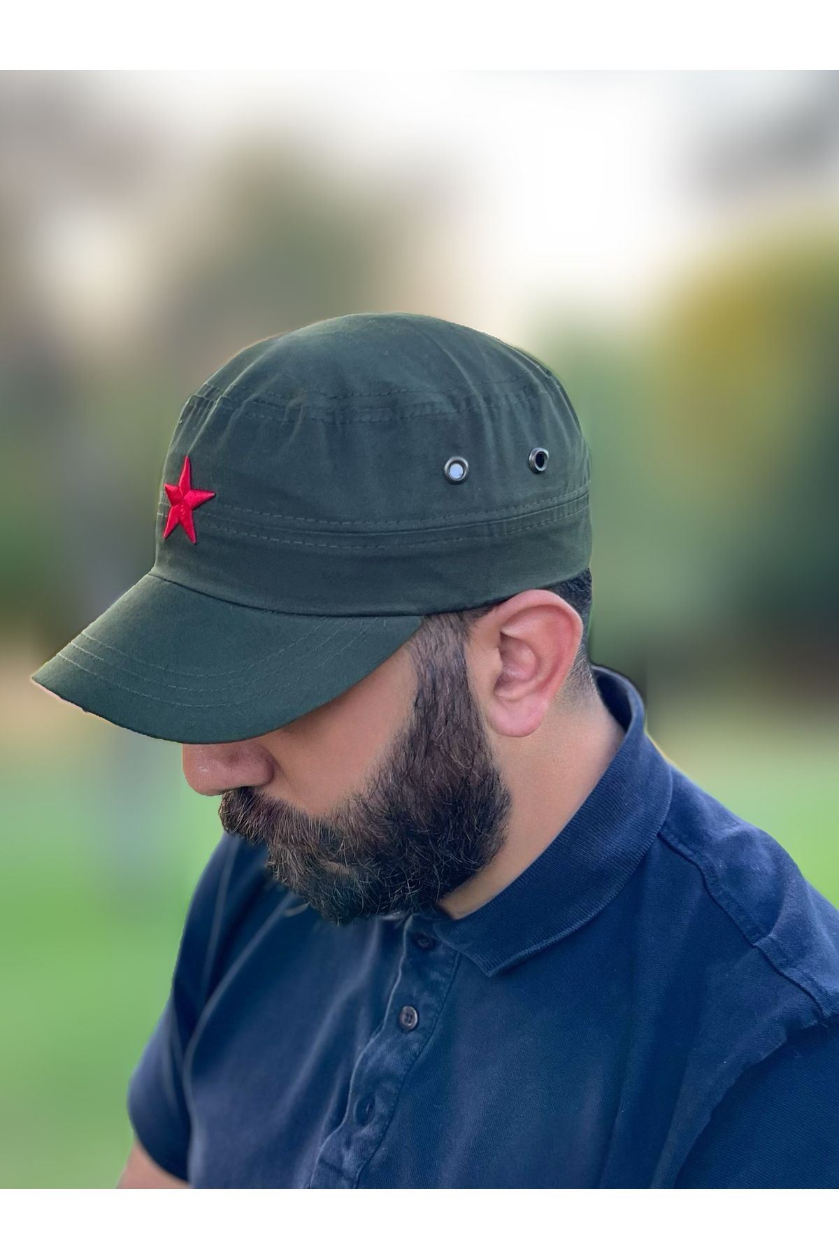 ZERAMİNE Haki Erkek Castro Şapka Yıldızlı Fidel Castro Şapka Unisex