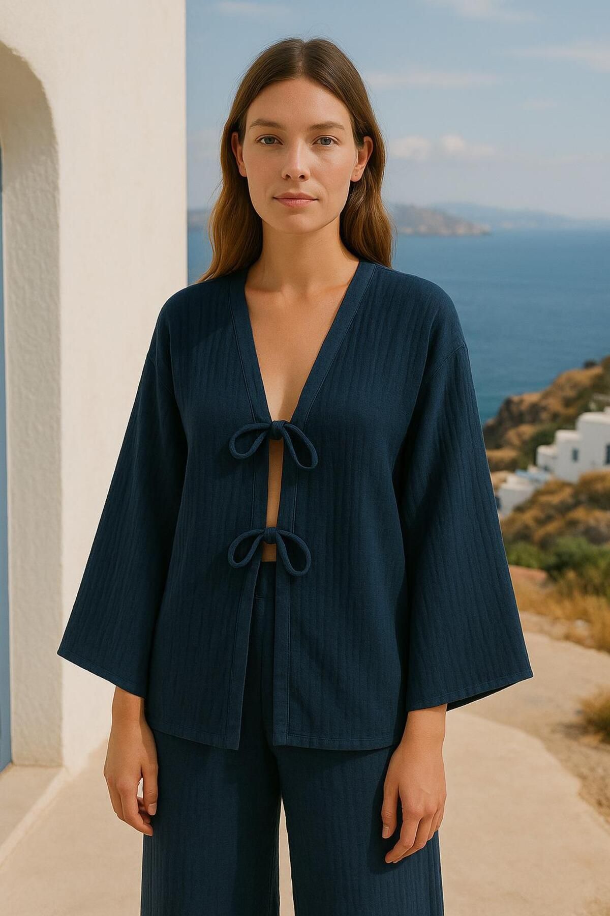 Balenbi Kadın Çift Bağlamalı Müslin Kumaş Kimono 1101