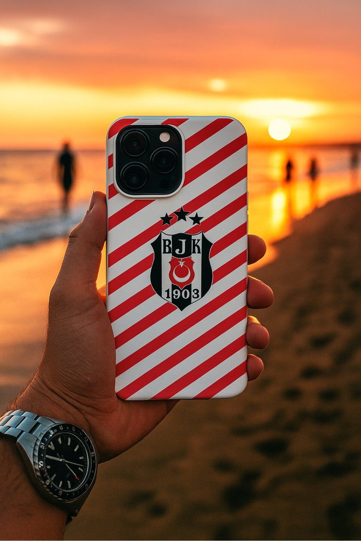 Case&Case iPhone 15 Plus Uyumlu Kırmızı Çizgi Baskılı İçi Kadife UV Teknoloji baskılı Kılıf