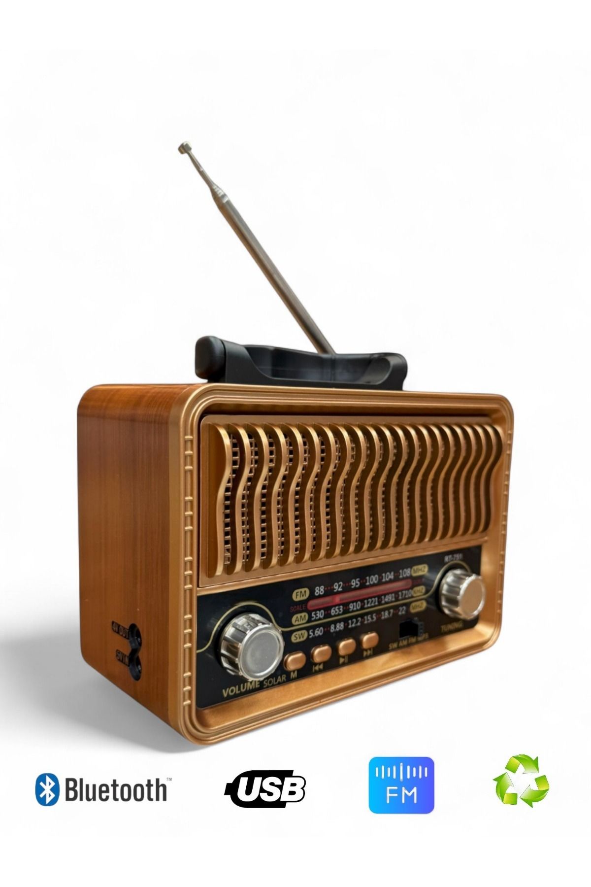 ROYALTREND Nostalji Ahşap Görünüm Radyo, Trend Tasarım Eskitme Nostaljik Radyo