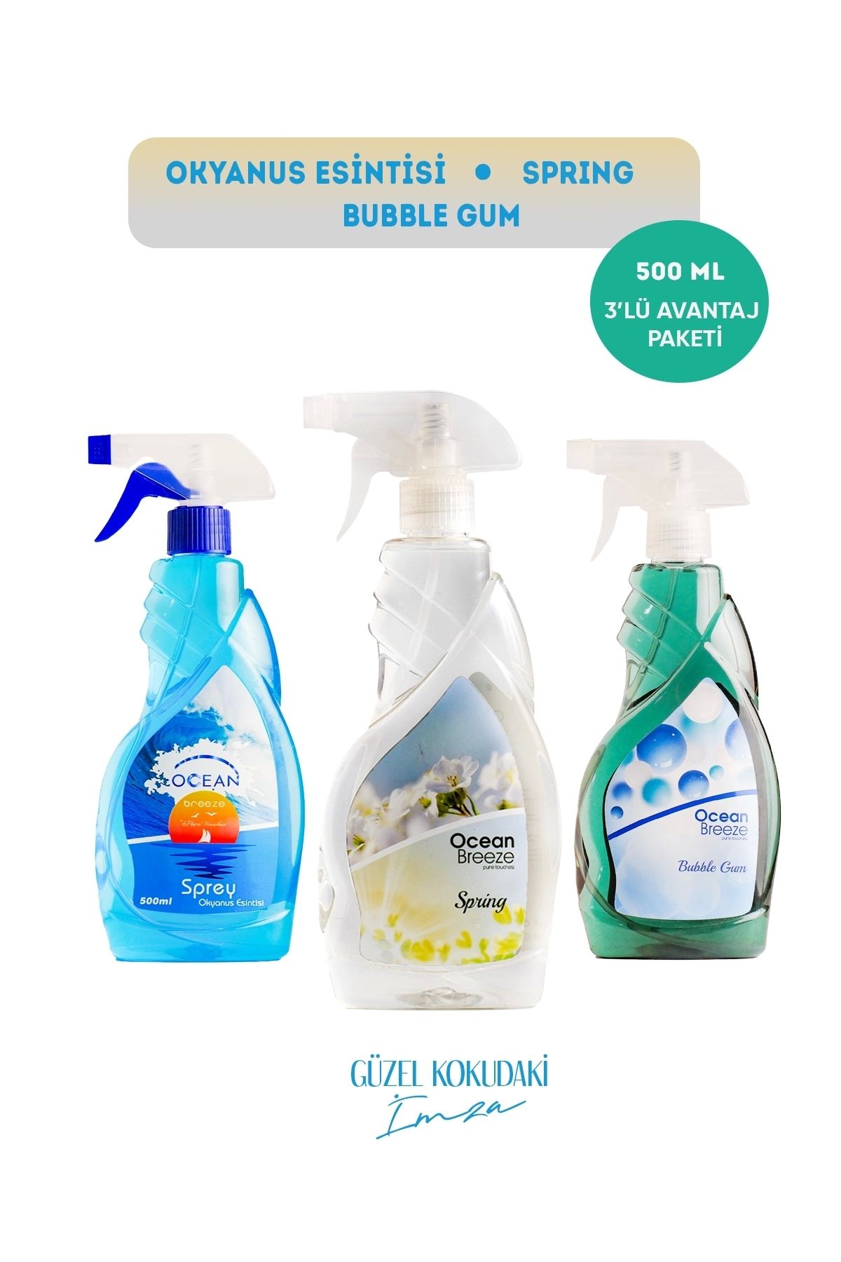 Magnesia Kozmetik Pure Touches MAGNESİA ODA/ORTAM SPREYİ (BUBBLE,OKYANUS,SPRİNG) 500ML AVANTAJLI 3LÜ SET