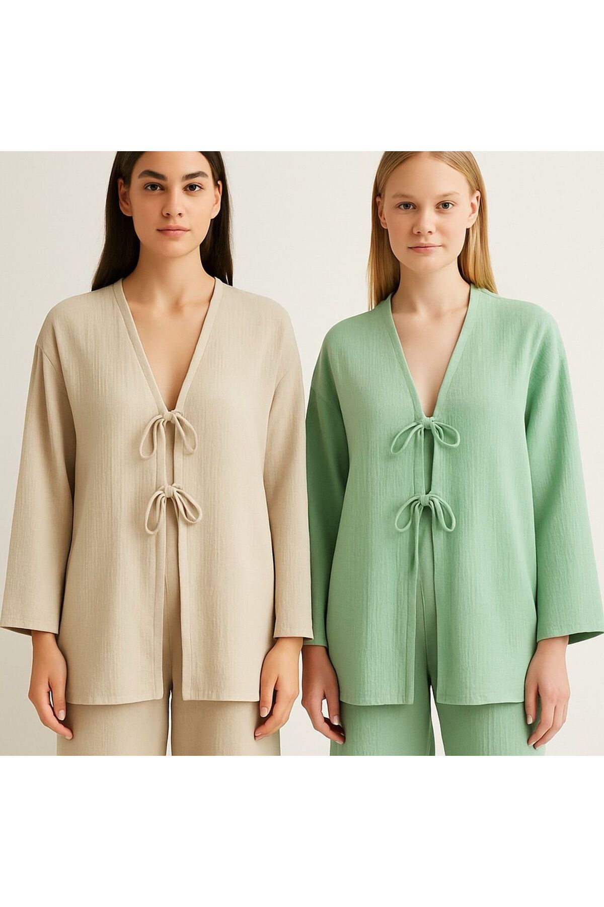Balenbi Kadın Çift Bağlamalı Müslin Kumaş Kimono 1101