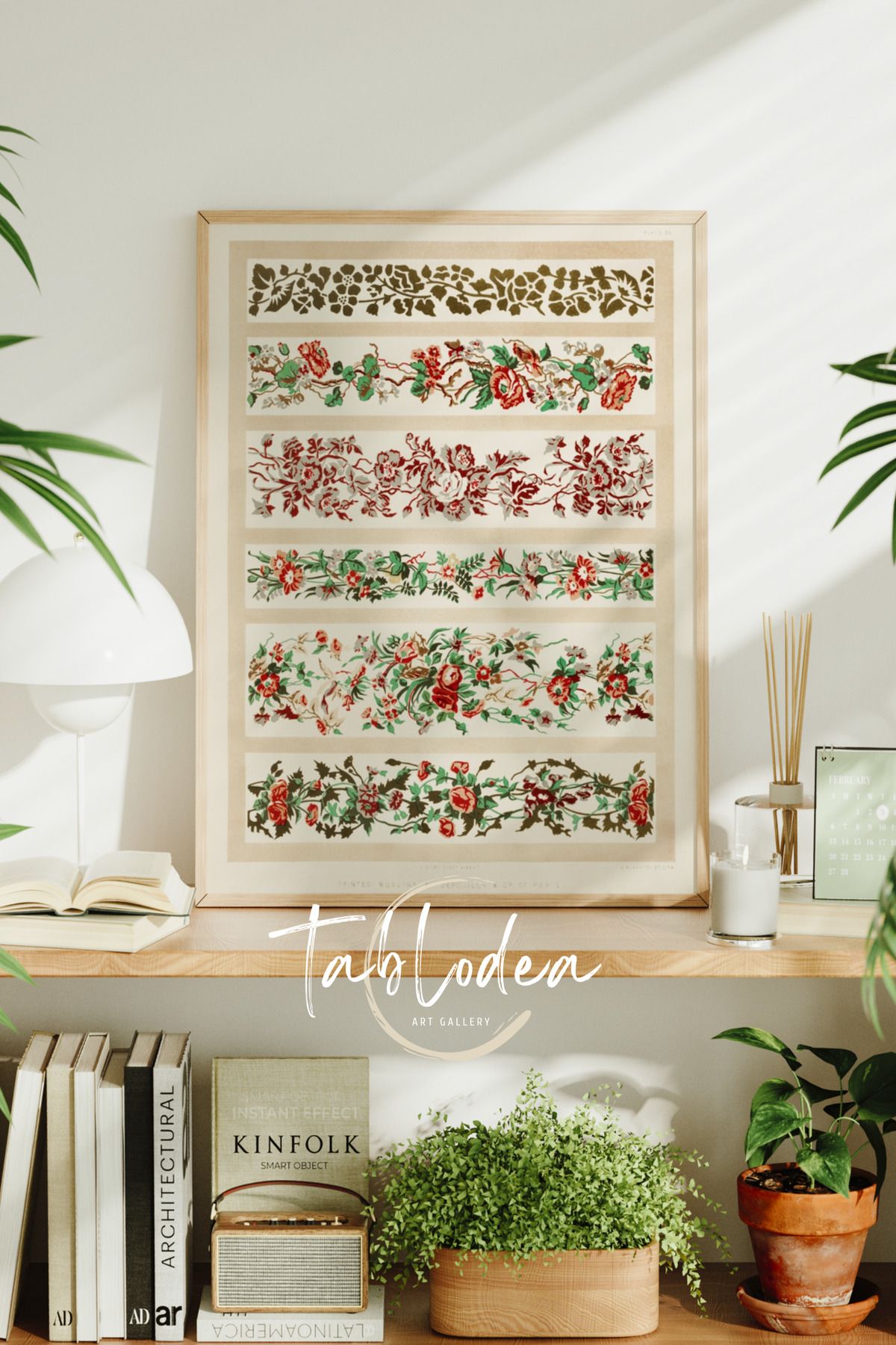 tablodea Vintage Çiçek Desenleri Çerçeveli Poster Tablo, Retro Dekoratif Bohem Antik Çiçekli Duvar Tablosu