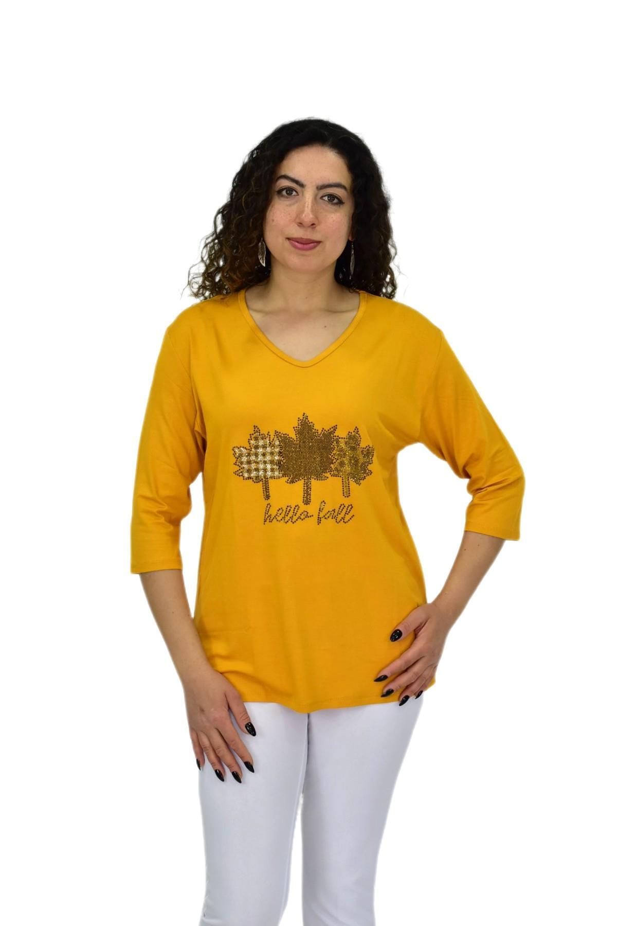 Caftan Kadın Kısa Kol Taşlı Bluz BGL-ST04711