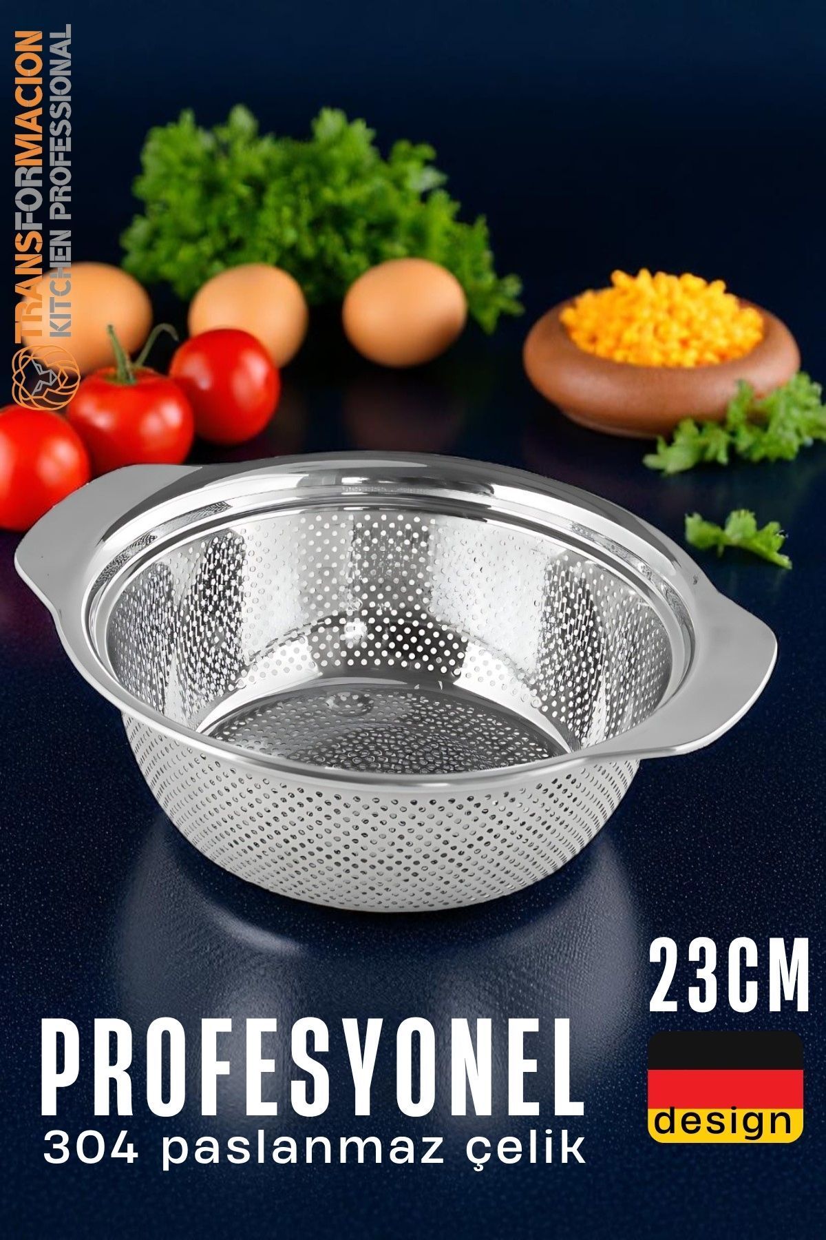 Transformacion Alman Tip Kevgir - 304 Paslanmaz Çelik Profesyonel Süzgeç 23 Cm 721832