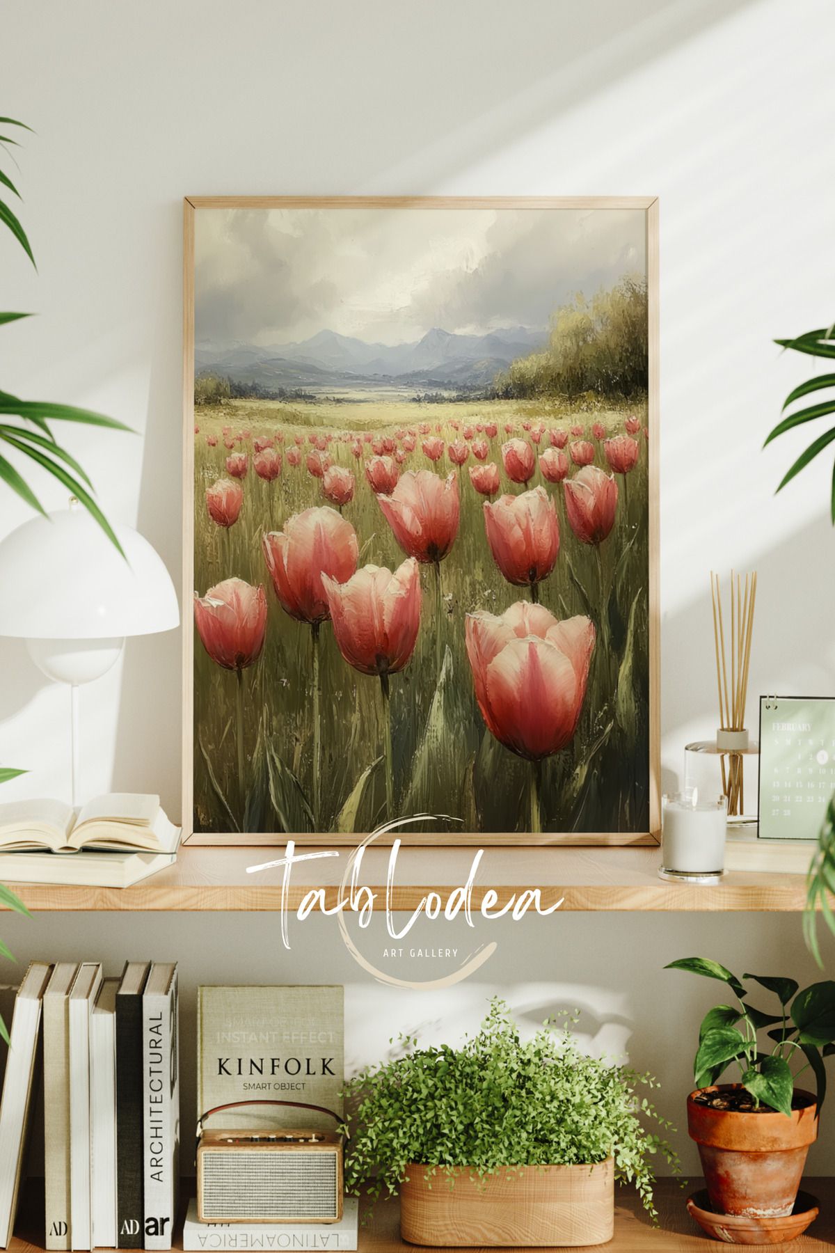 tablodea Çerçeveli Vintage Çiçekli Poster Tablo, Bohem Çiçekli Pinterest Tablo, Modern Soft Çiçekli Tablo