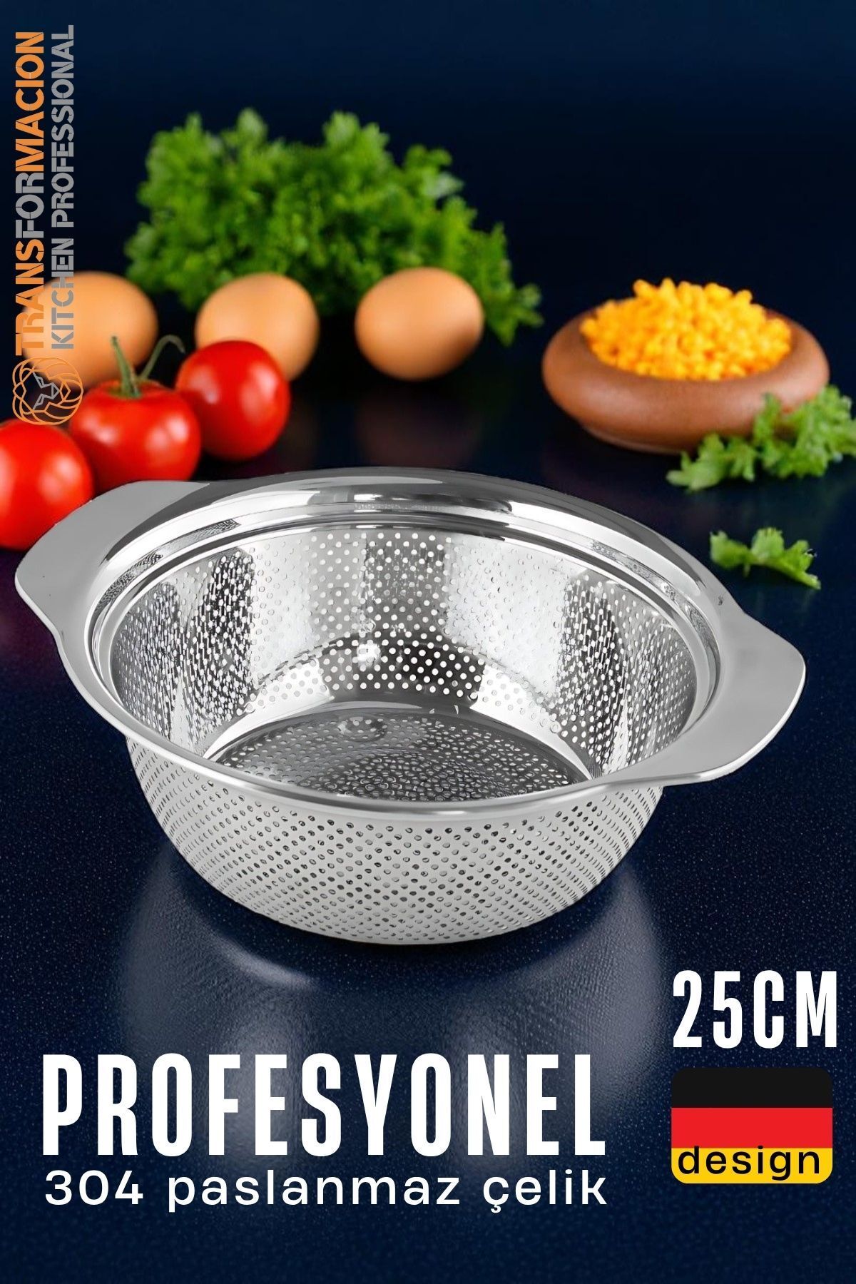 Transformacion Alman Tip Kevgir - 304 Paslanmaz Çelik Profesyonel Süzgeç 25 Cm 721833