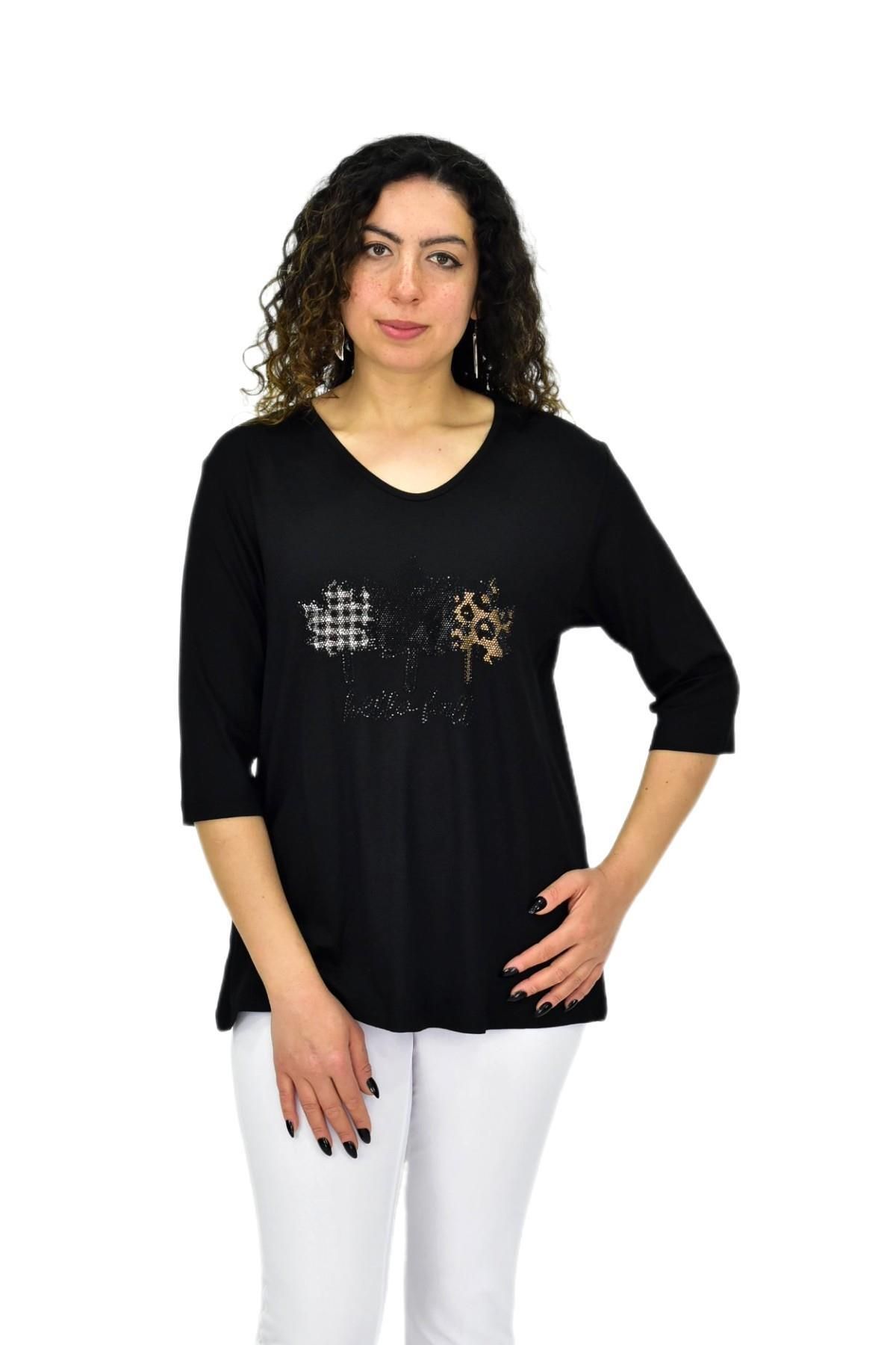 Caftan Kadın Kısa Kol Taşlı Bluz BGL-ST04711