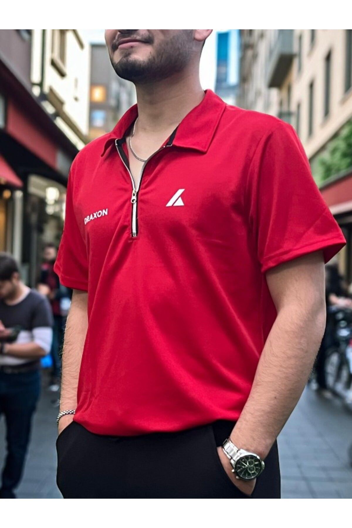Draxon Yarım Fermuar Erkek Yakalı Tişört