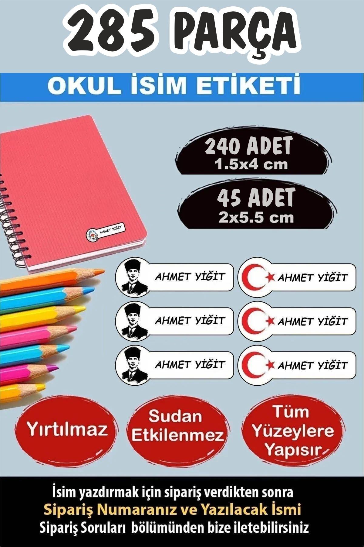 Kt Grup Okul Etiketi Kalem Defter Etiketi Özel Isimli Etiket Atatürk Temalı 285 Parça