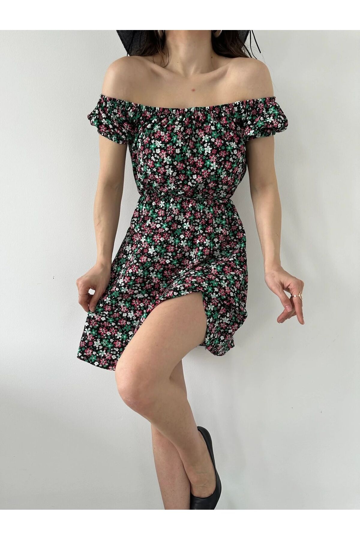 neonstore MADONNA YAKA ÇİÇEK DESENLİ ELBİSE
